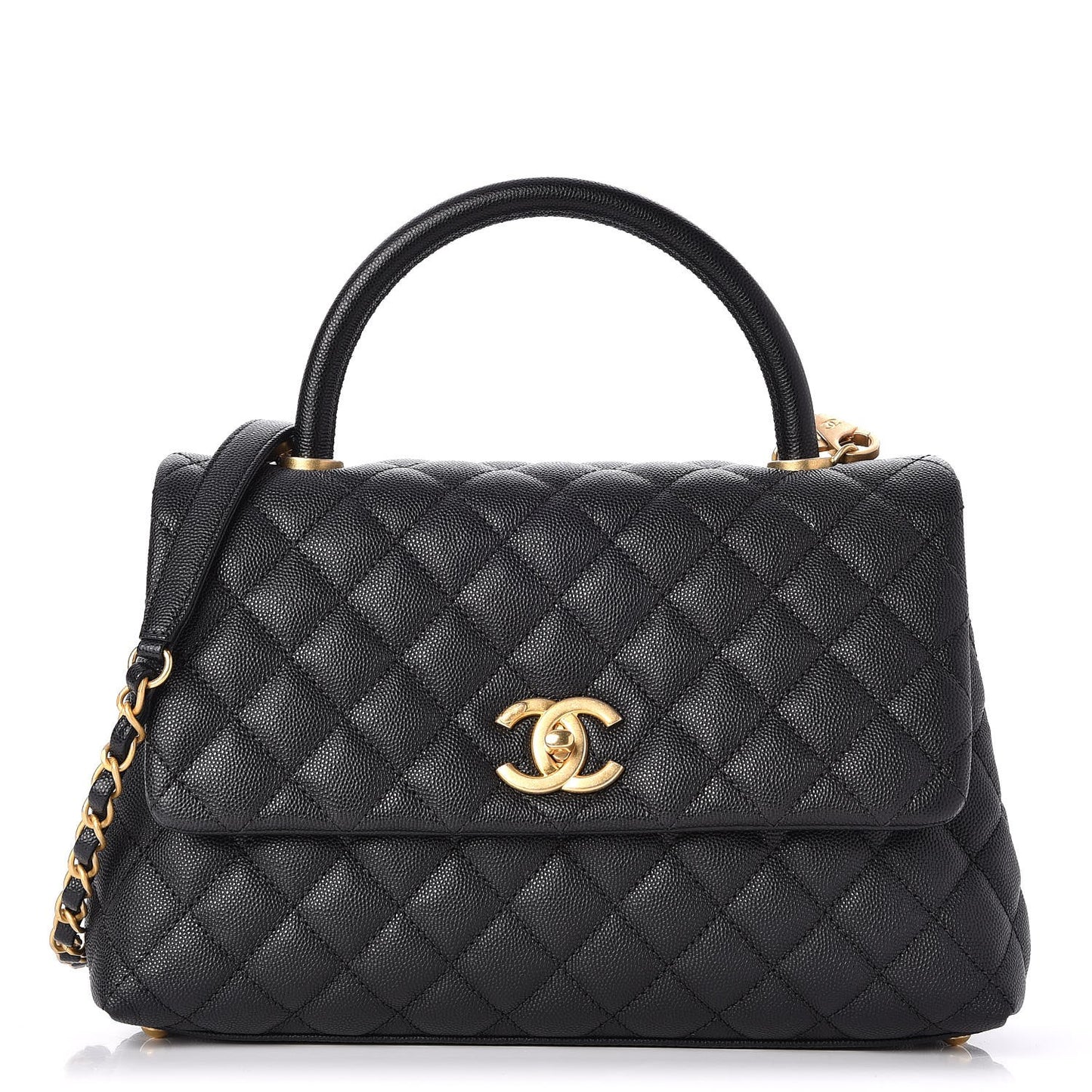 Caviar Quilted Small Coco Handle Flap Black