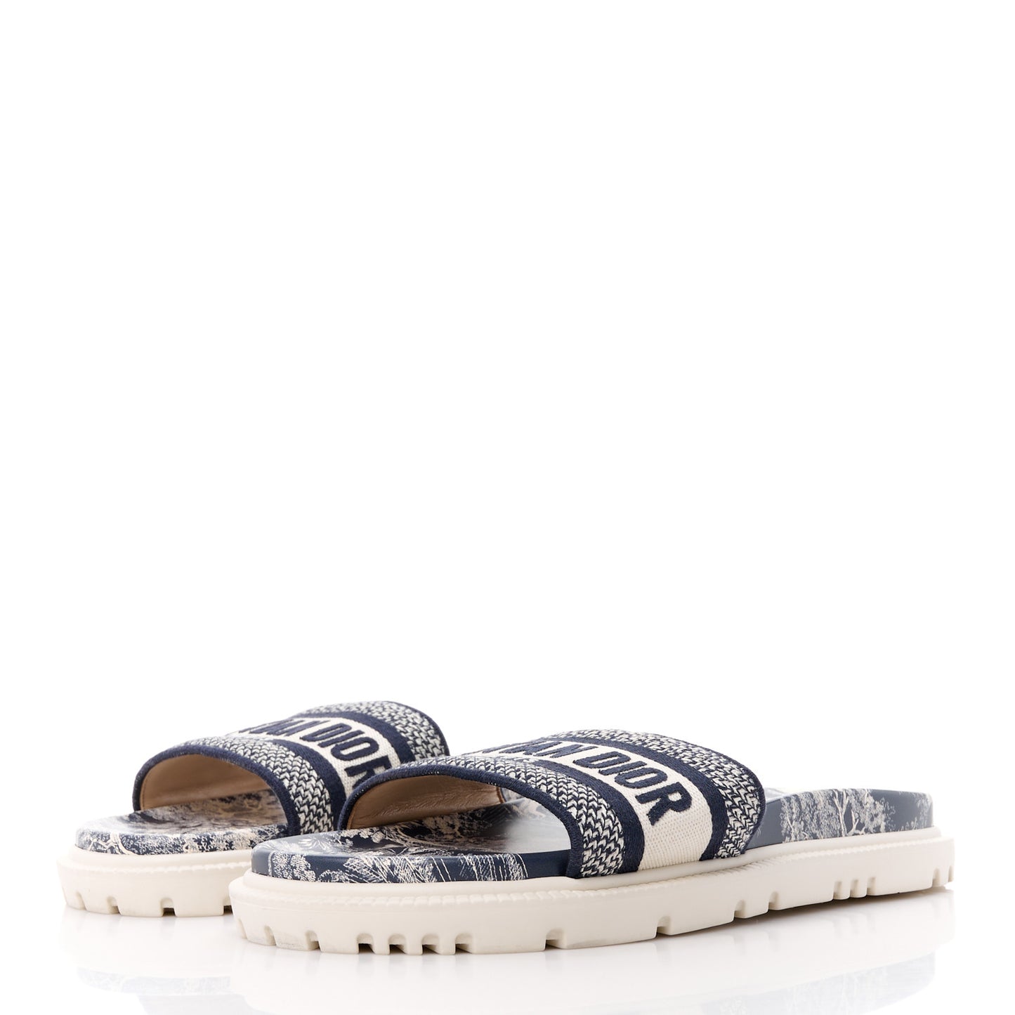 Canvas Toile de Jouy Embroidered Dway 10mm Slide Sandals 40 Deep Blue