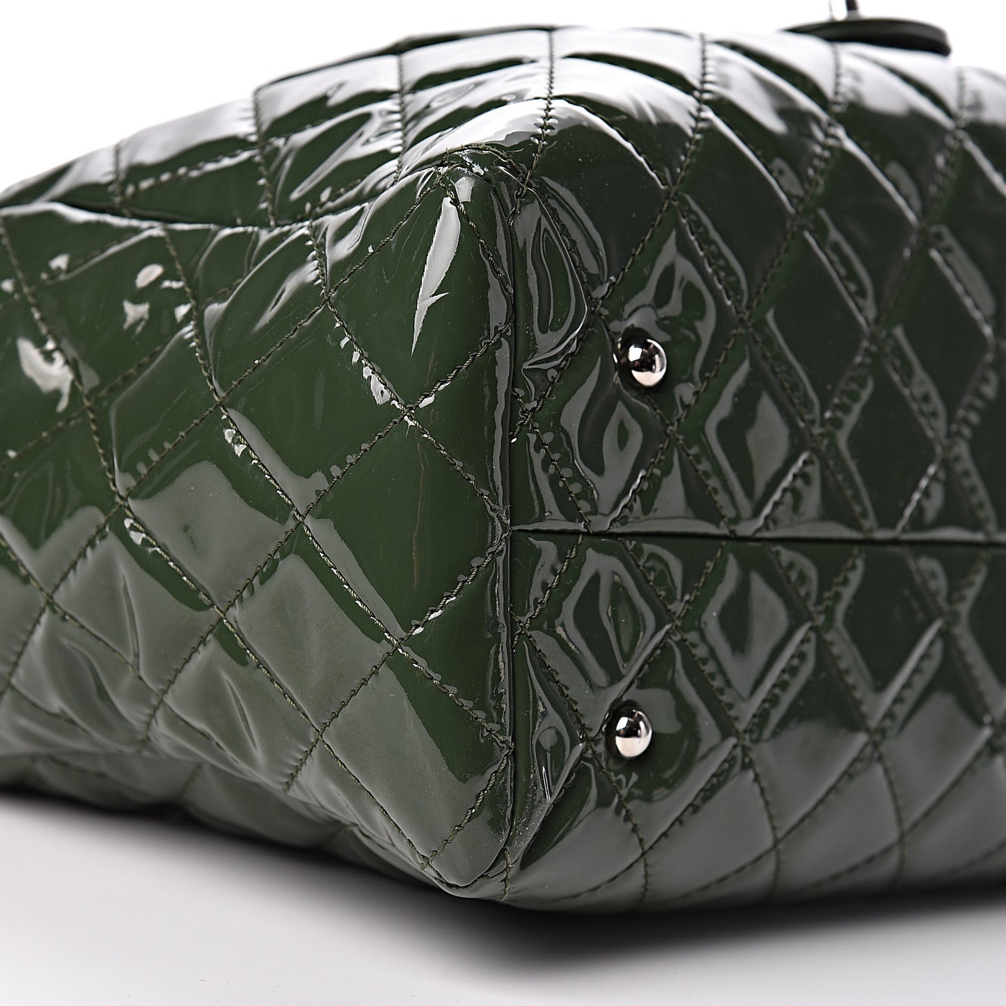 Patent Quilted Large Coco Shine Shopping Tote Dark Green