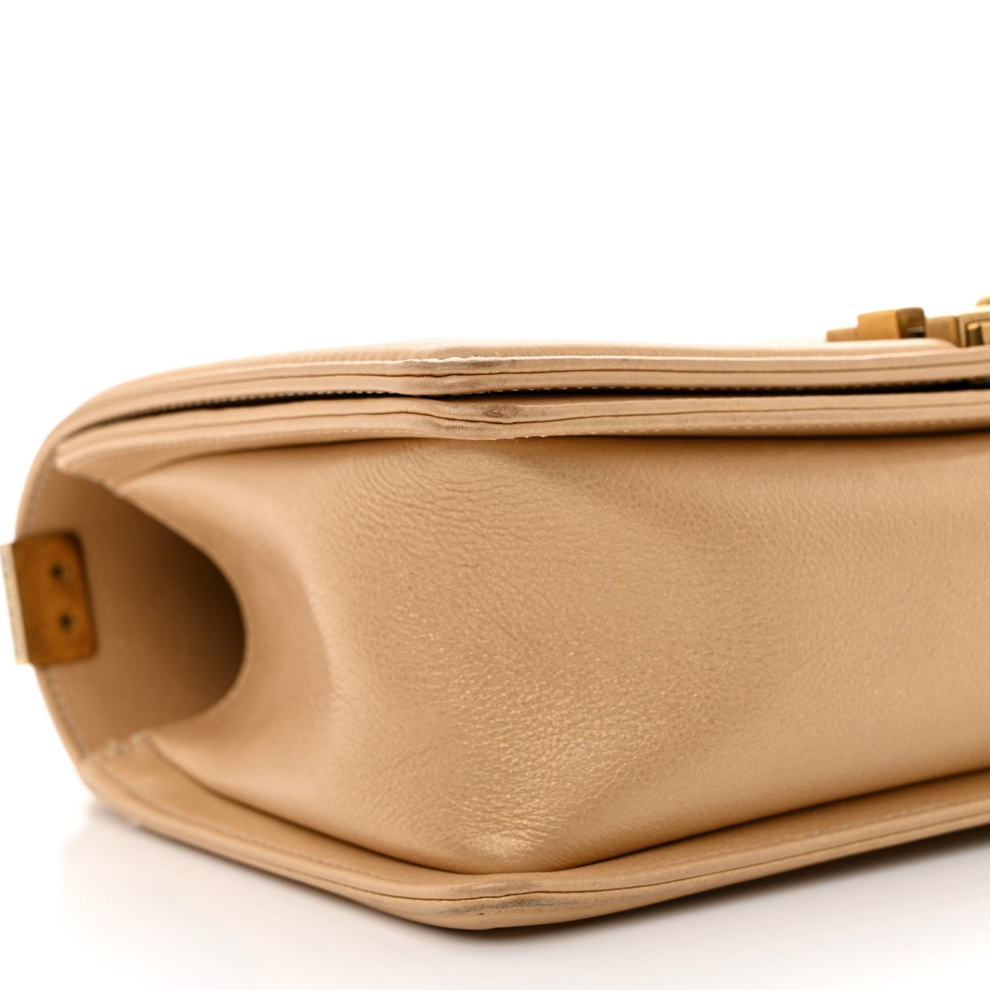 Metallic Calfskin Quilted Medium Boy Flap Gold
