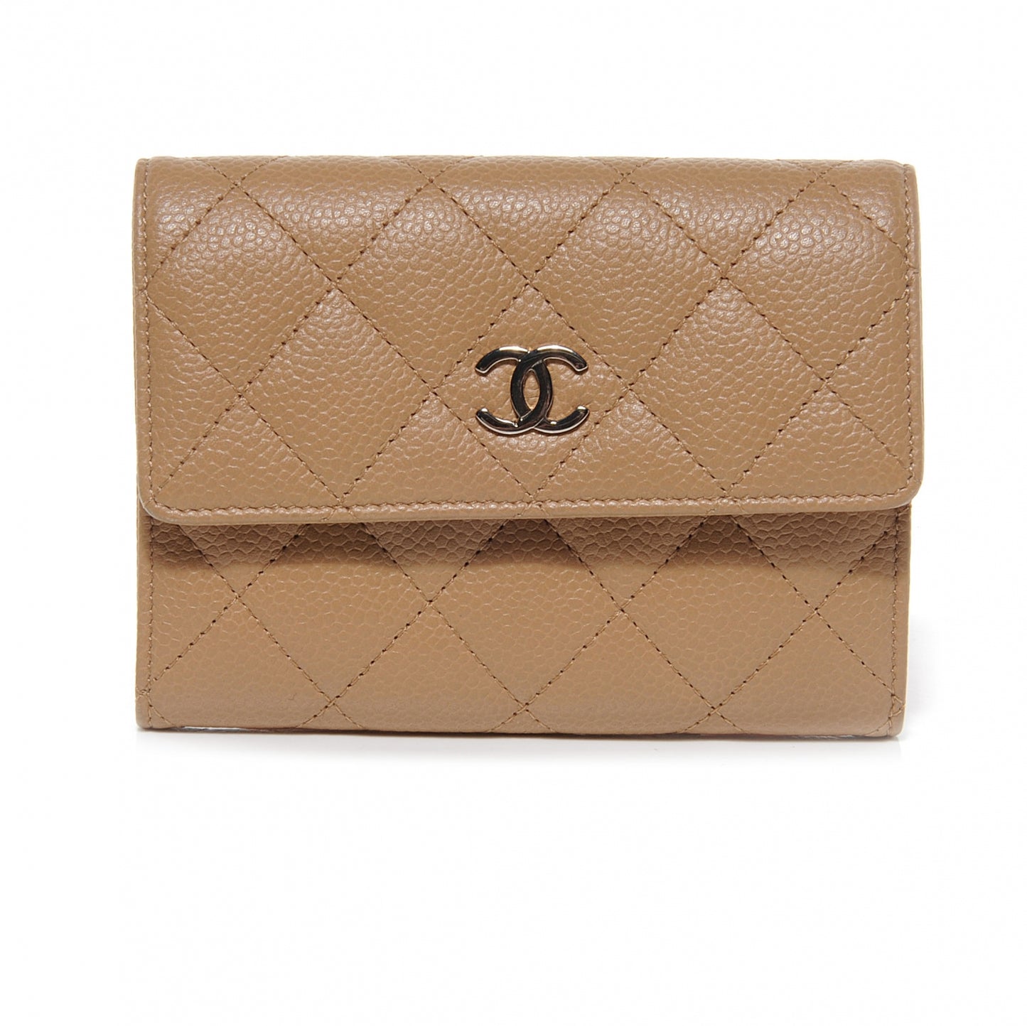Caviar Small Compact Wallet Beige