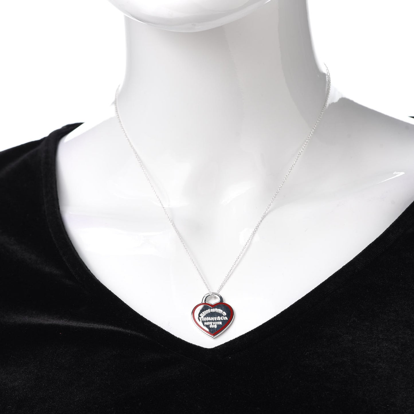 Sterling Silver Enamel Return to Tiffany Heart Tag Pendant Necklace Red
