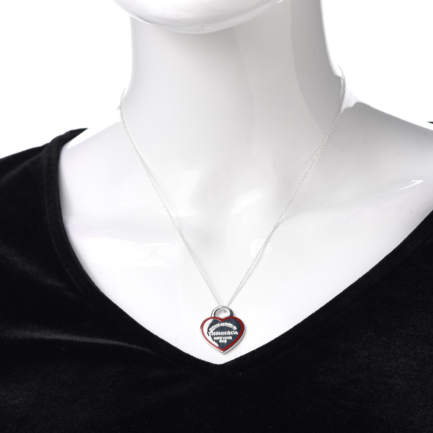 Tiffany Sterling Silver Enamel Return to Tiffany Heart Tag Pendant Necklace Red 2 of 6