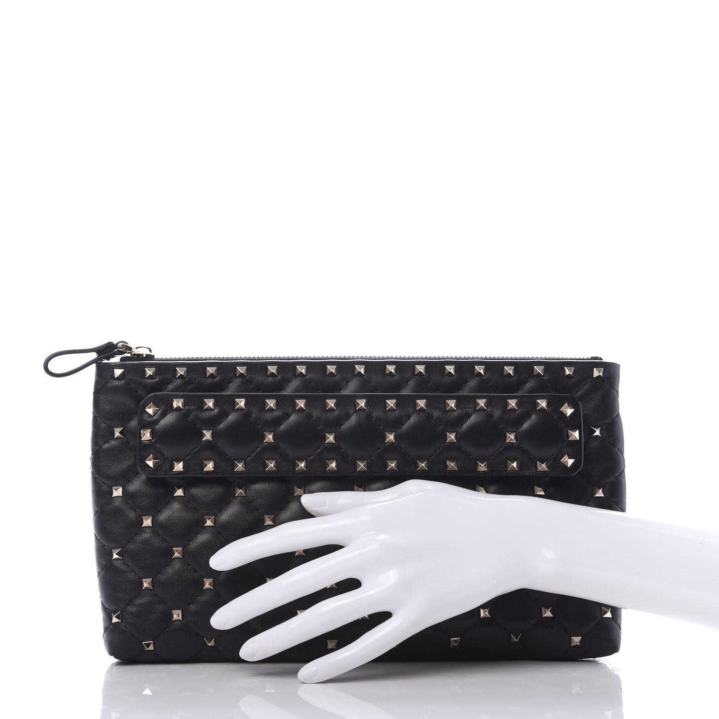 Nappa Rockstud Spike Side Slip Zip Clutch Black