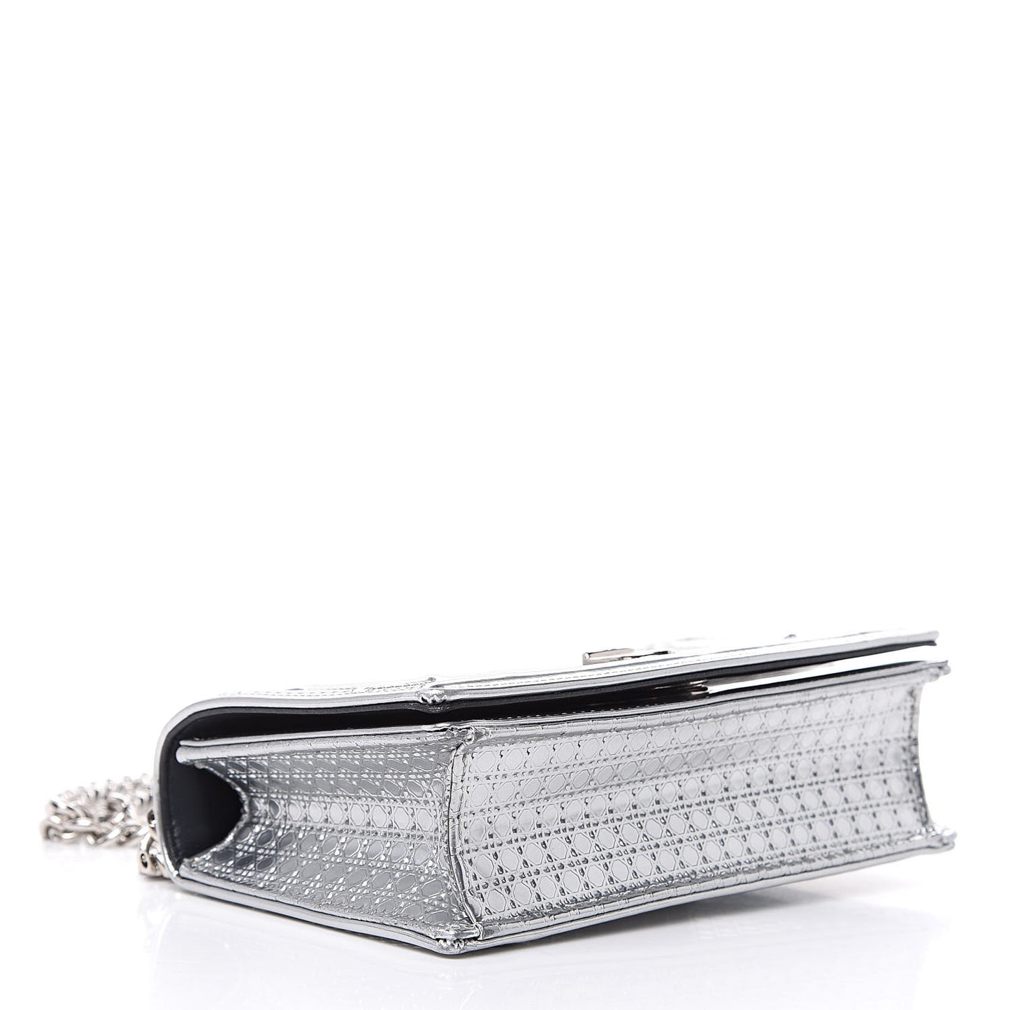 Metallic Patent Micro-Cannage Mini Diorama Flap Bag Silver