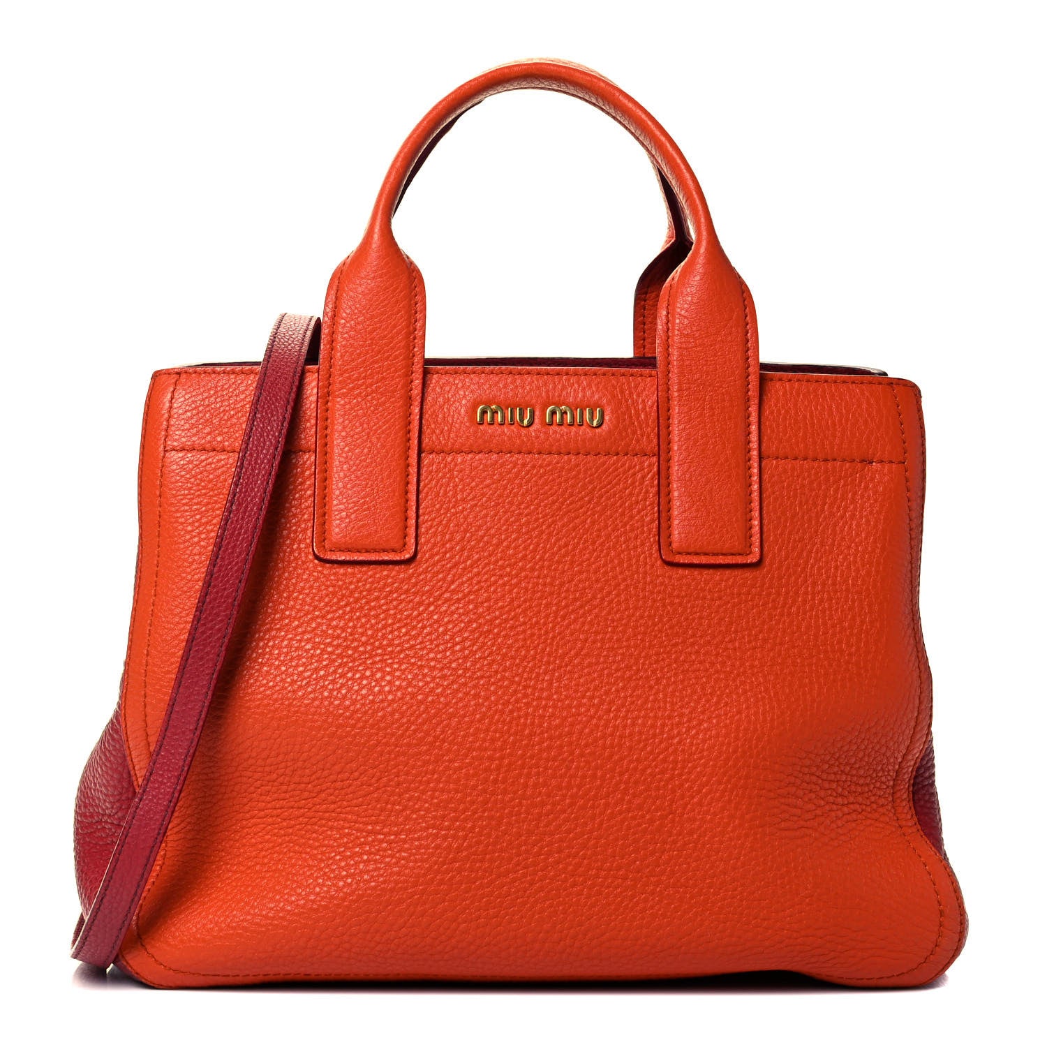 Miu Miu Vitello Daino Top Handle Shoulder Bag Rame Rosso 1 of 8