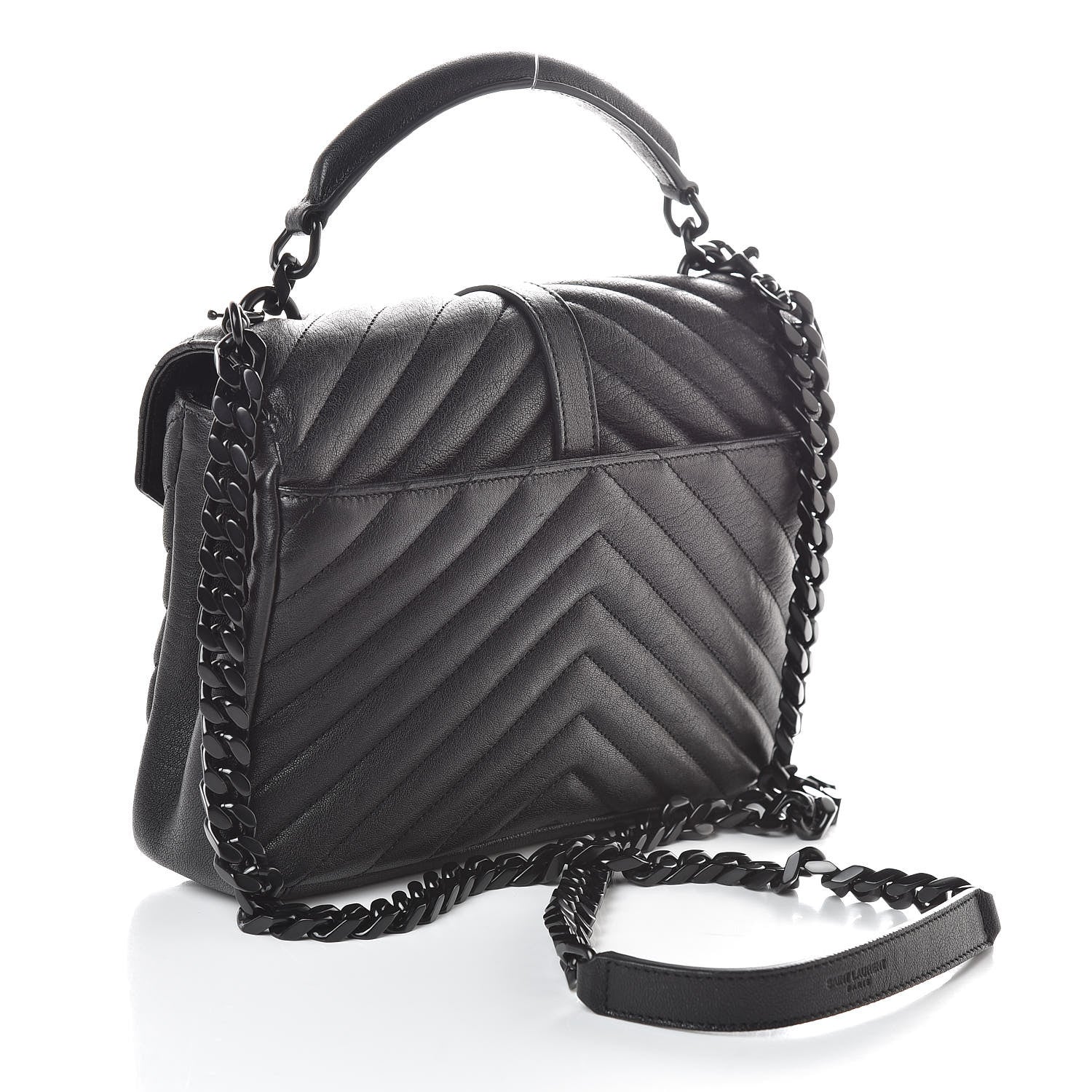 Saint Laurent Sheepskin Matelasse Chevron Monogram Medium College Bag Black 3 of 10