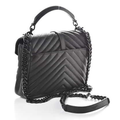 Saint Laurent Sheepskin Matelasse Chevron Monogram Medium College Bag Black 3 of 10