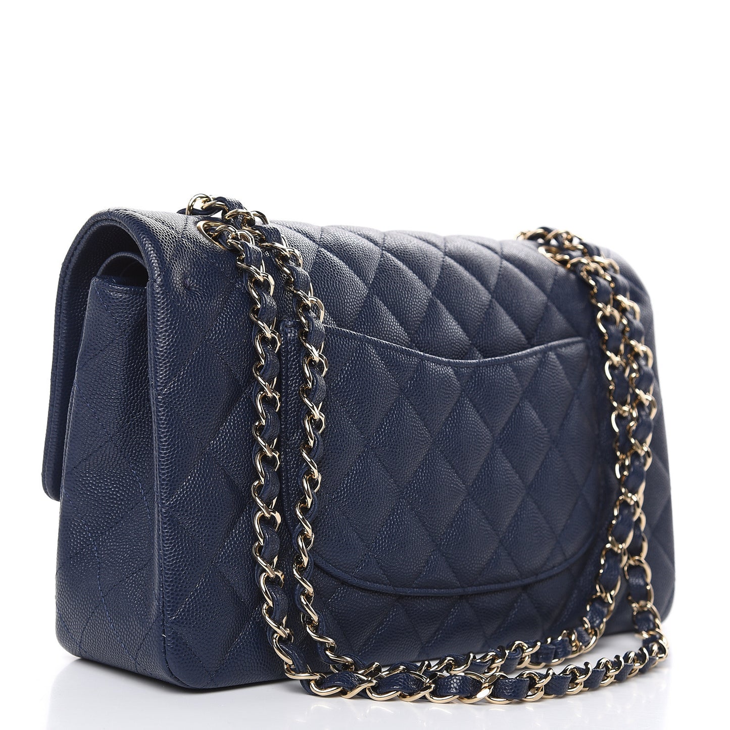 Caviar Quilted Medium Double Flap Navy