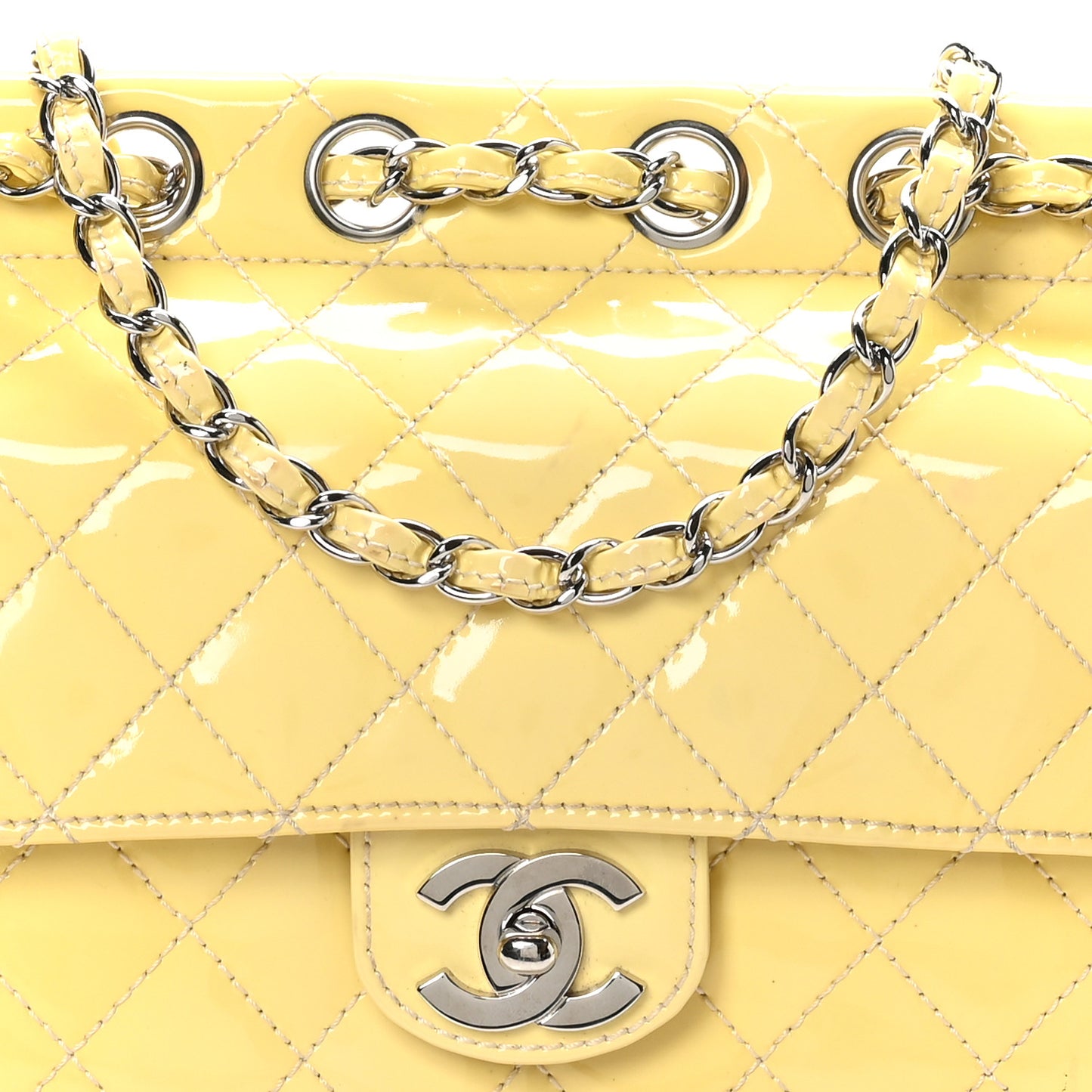 Patent Quilted Jumbo Diagonal CC Flap Yellow