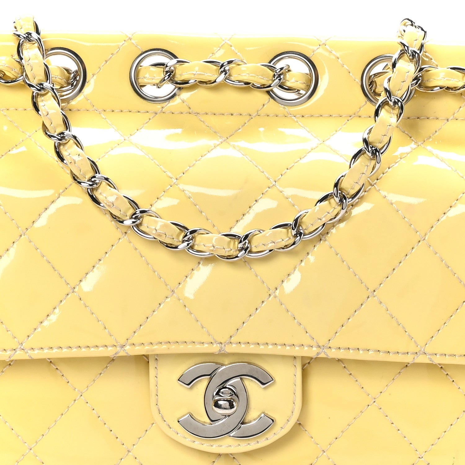 Chanel Patent Quilted Jumbo Diagonal CC Flap Yellow 8 of 11