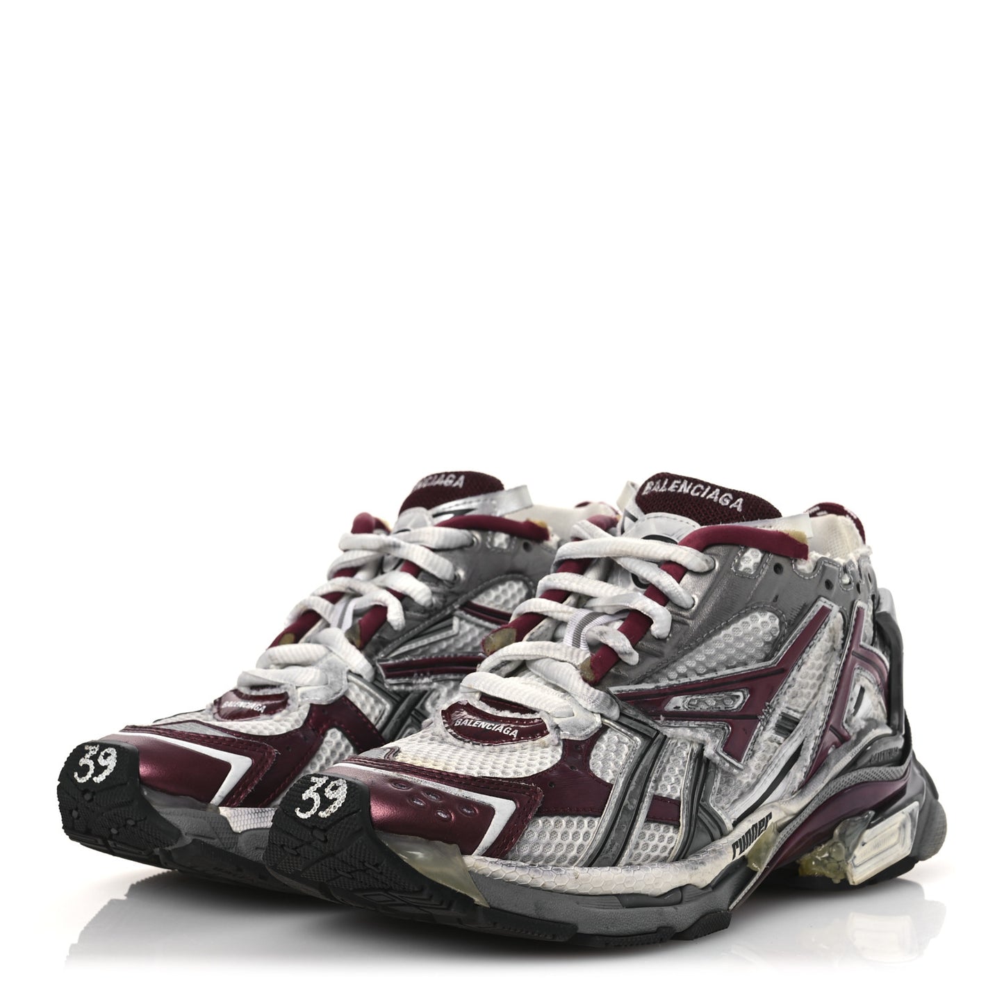 Mesh Rubber Distressed Womens Runner Sneakers 39 White Burgundy Grey