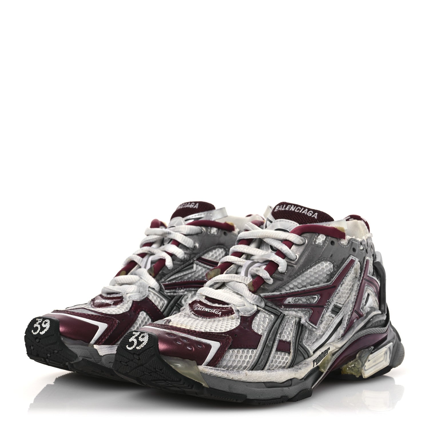 Balenciaga Mesh Rubber Distressed Womens Runner Sneakers 39 White Burgundy Grey 4 of 12