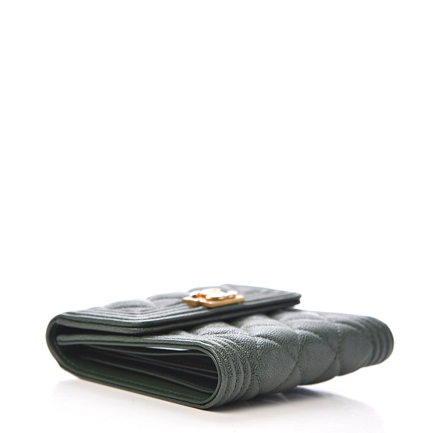 Caviar Quilted Compact Boy Wallet Green