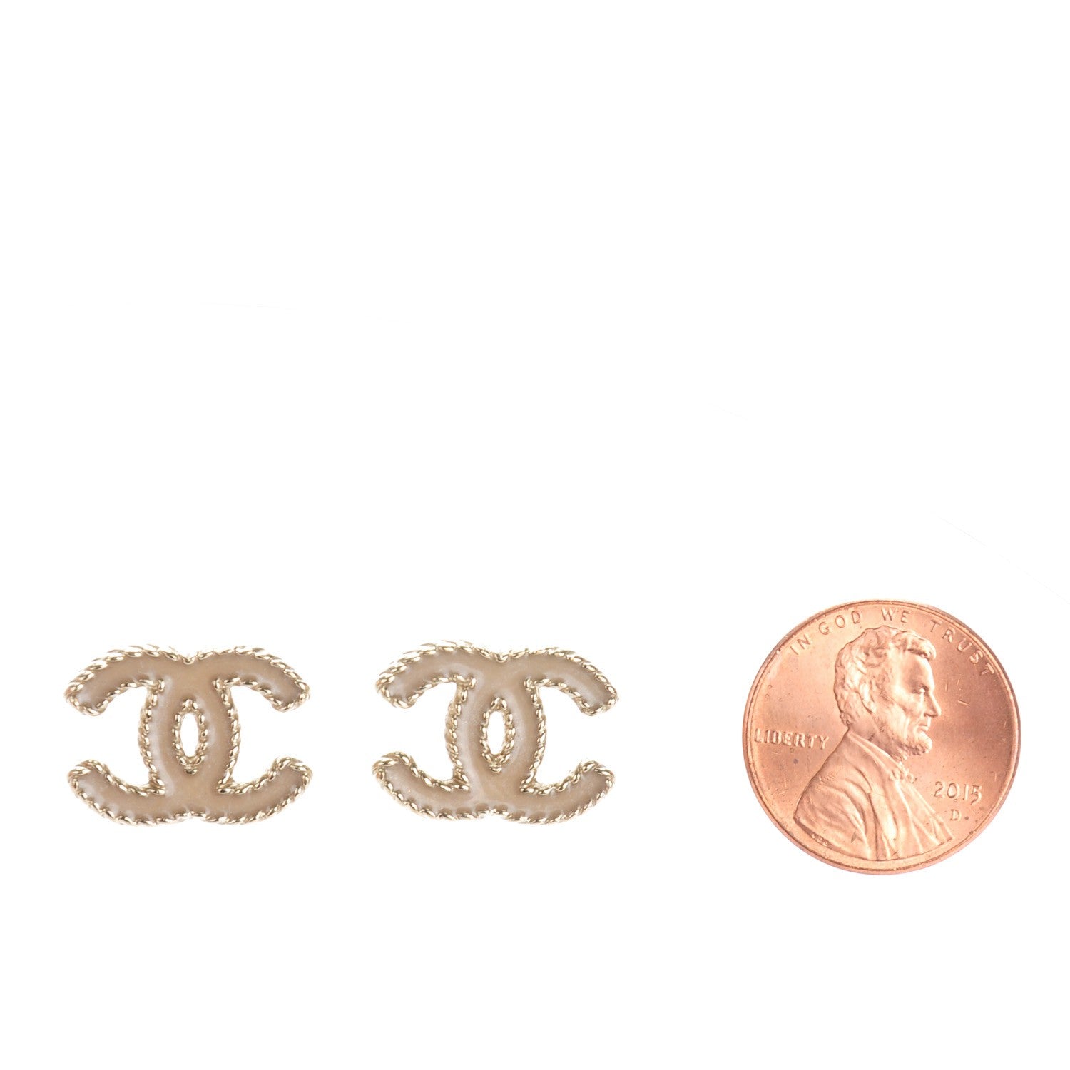 Chanel Enamel CC Earrings Beige Gold 7 of 10
