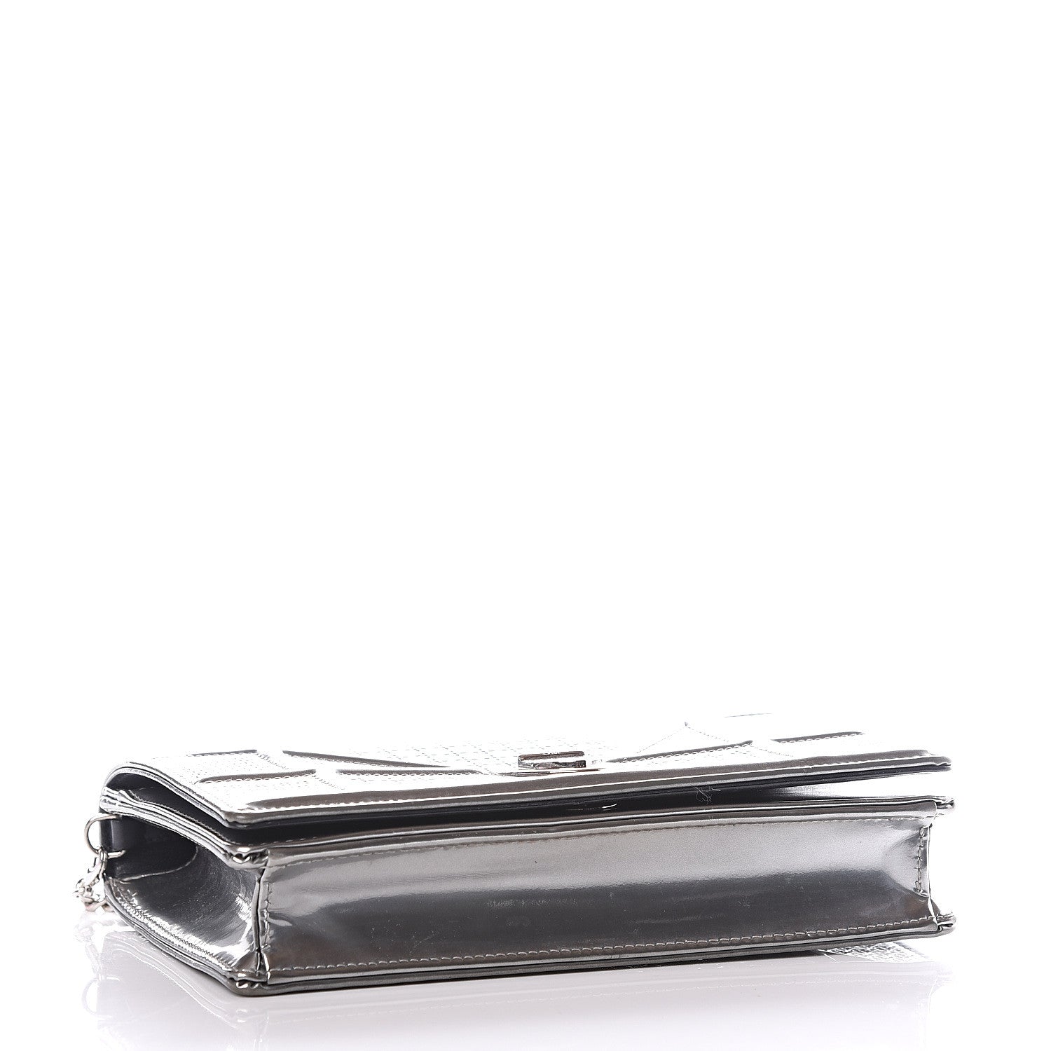 Christian Dior Metallic Patent Micro-Cannage Diorama Wallet on Chain Pouch Silver 3 of 9