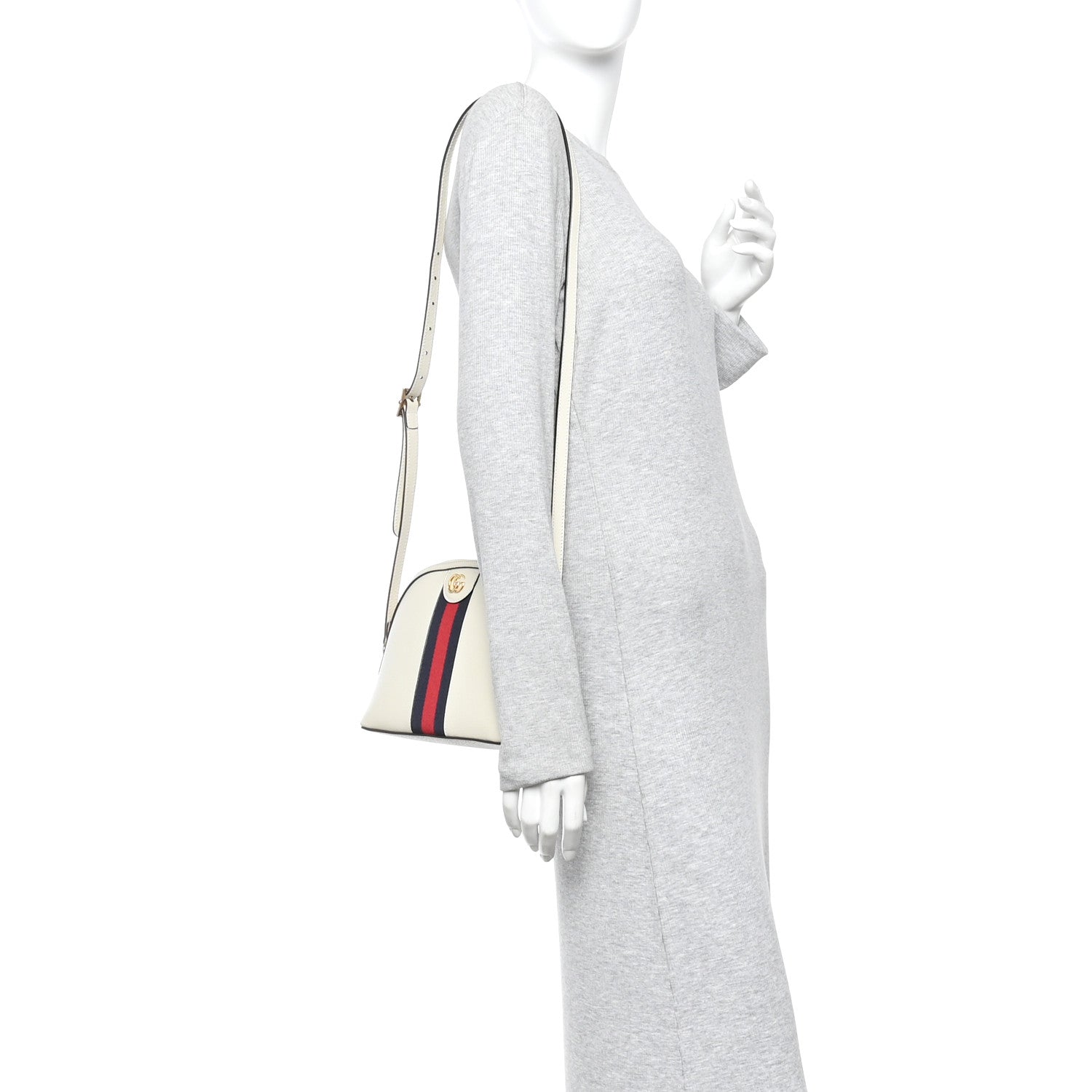 Gucci Textured Dollar Calfskin Web Small Ophidia Dome Shoulder Bag Mystic White 2 of 11