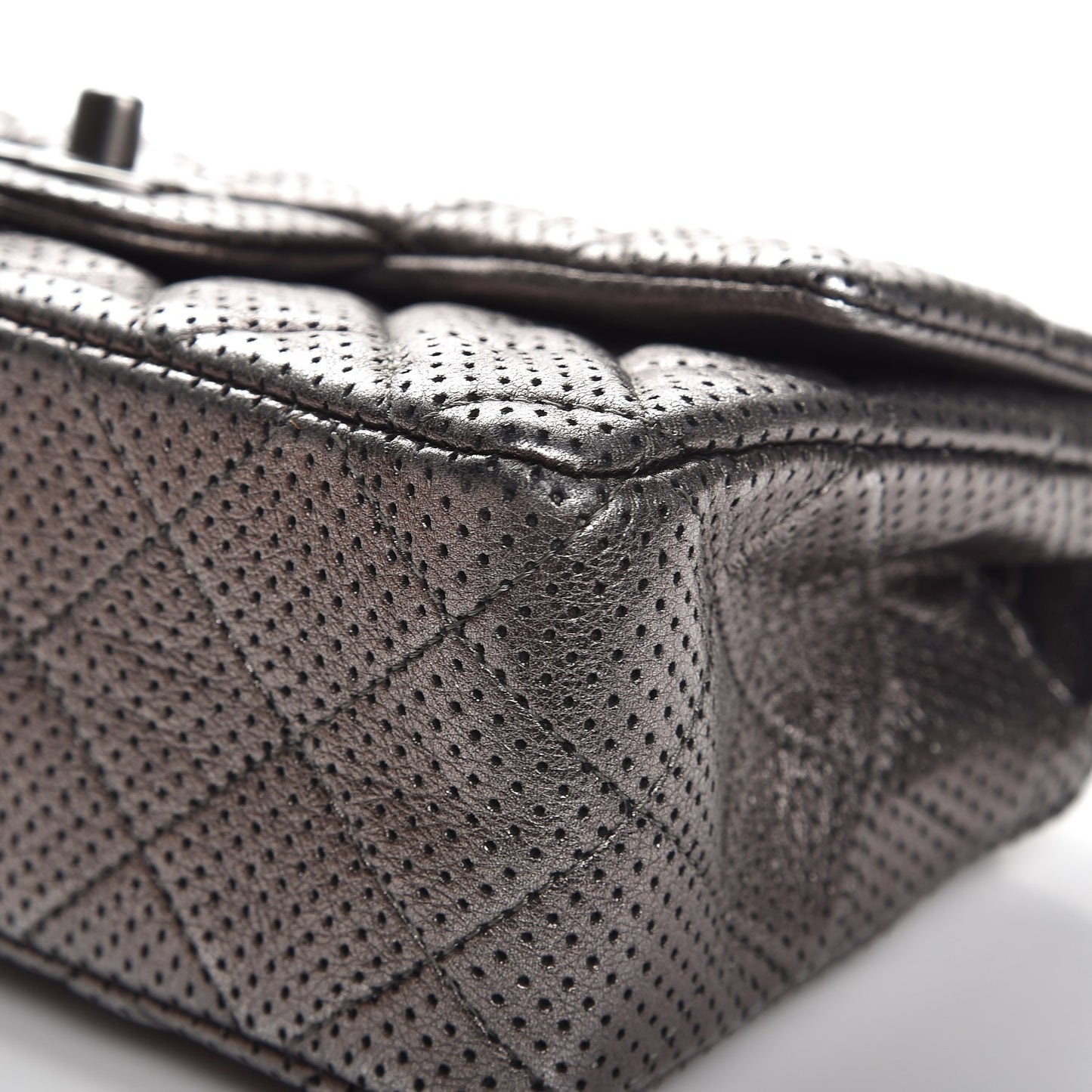 Metallic Lambskin Perforated Mini Rectangular Flap Grey