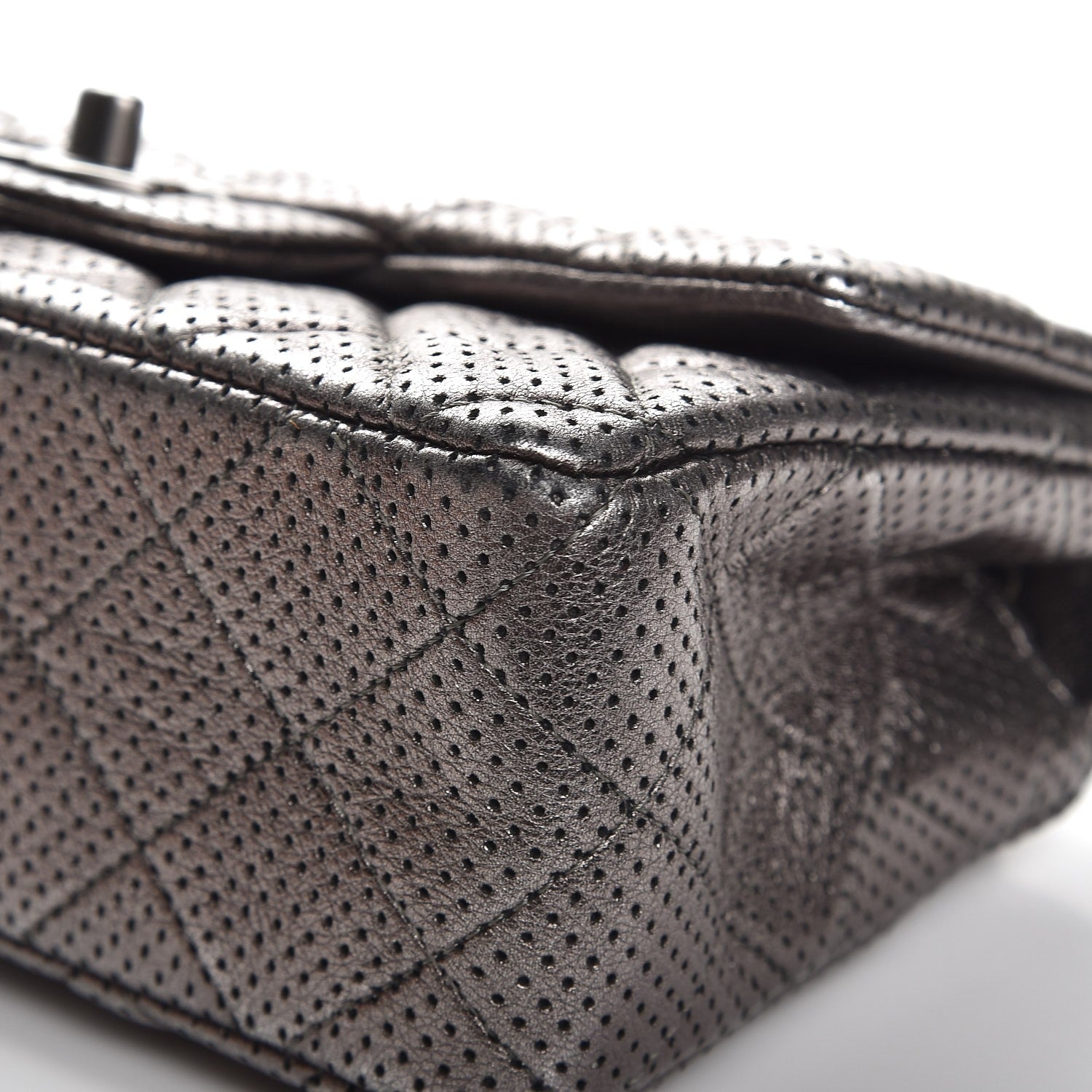 Chanel Metallic Lambskin Perforated Mini Rectangular Flap Grey 9 of 12