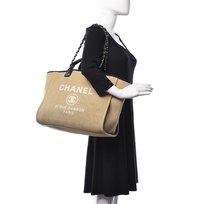 Chanel Canvas Large Deauville Tote Beige Black 2 of 14