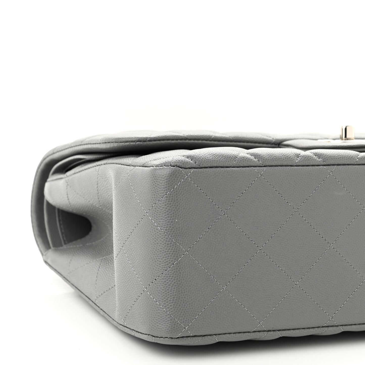 Caviar Quilted Jumbo Double Flap Grey