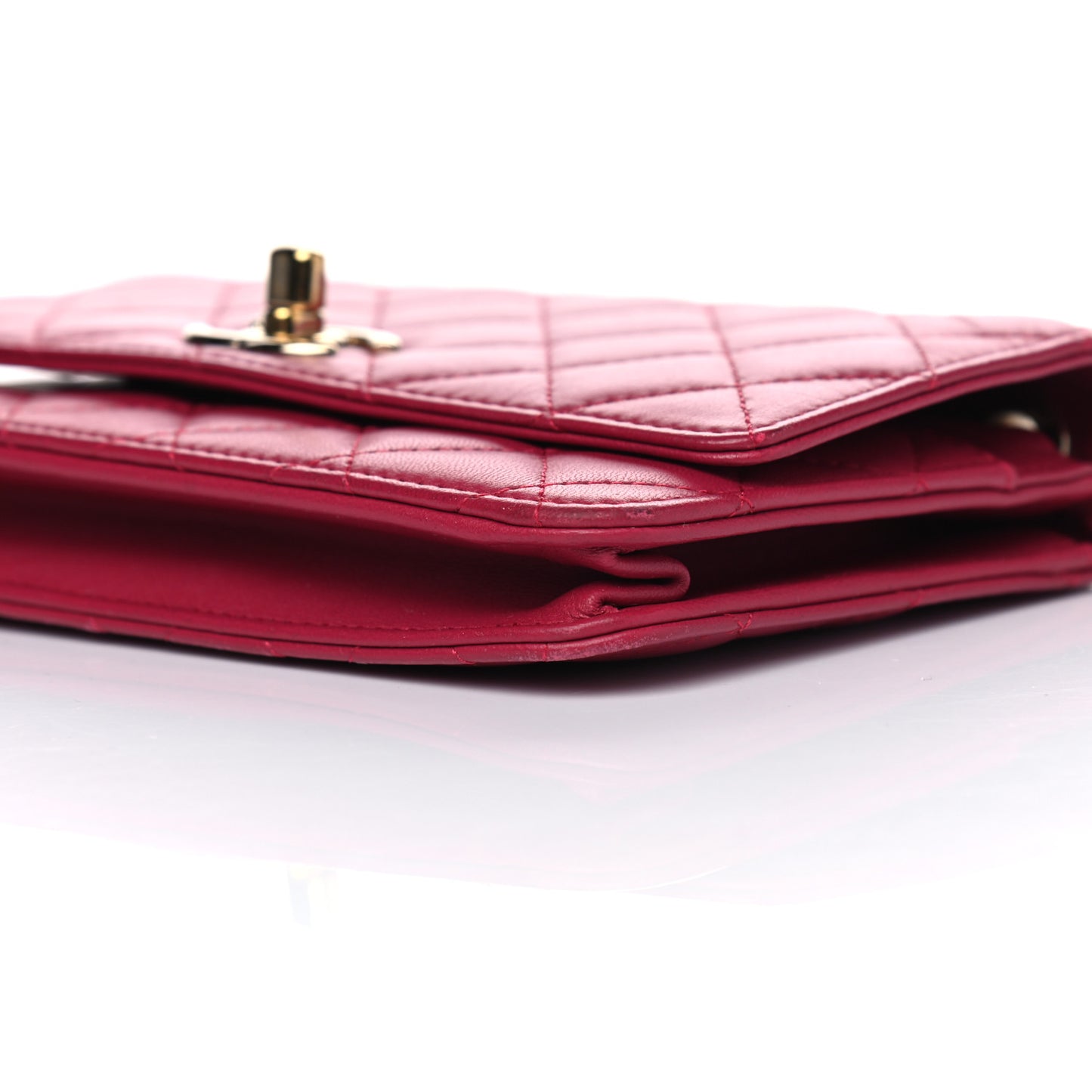 Lambskin Quilted Trendy CC Wallet On Chain WOC Dark Pink