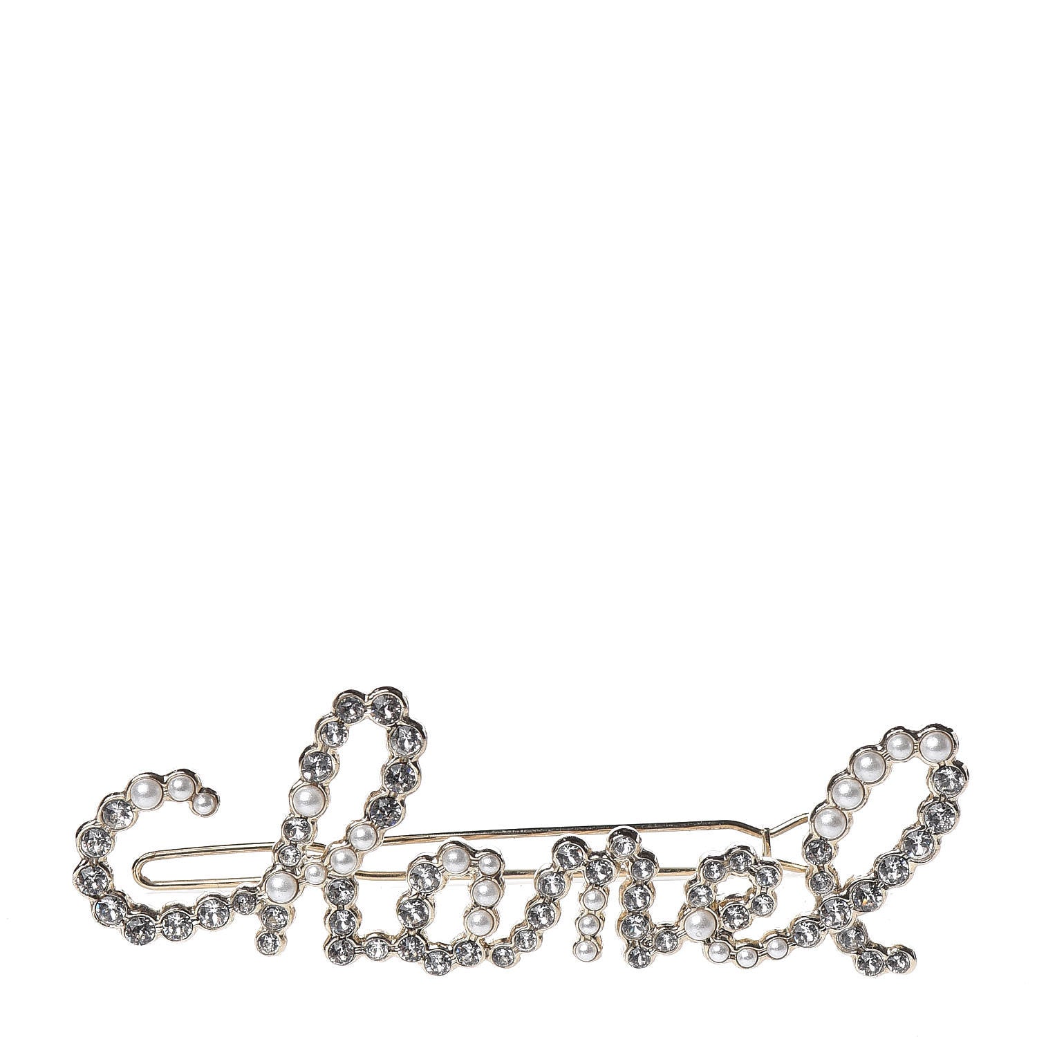 Chanel Metal Glass Swirling Pearls Hair Clip Gold 1 of 4