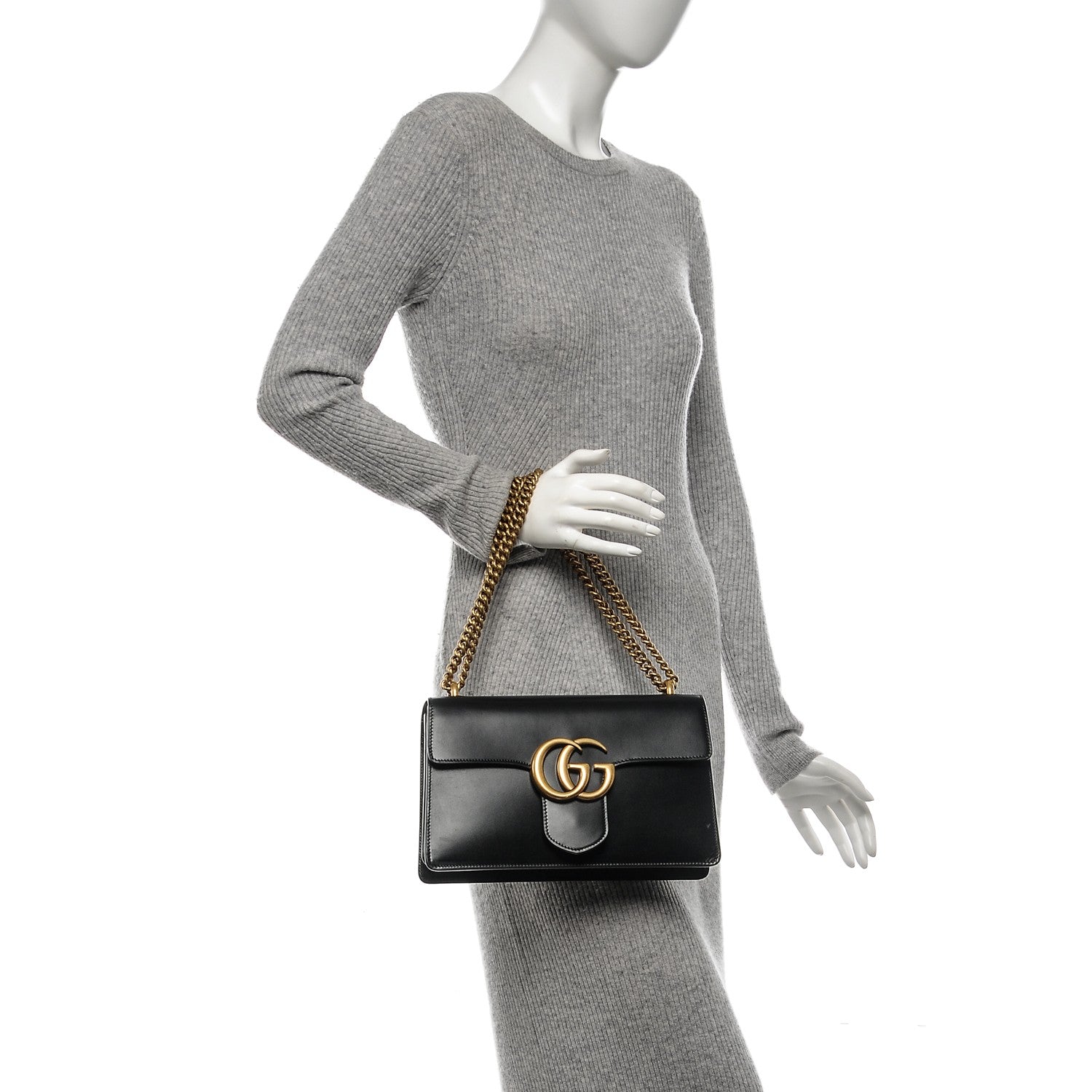 Gucci Knight Calfskin Medium GG Marmont Chain Handle Bag Black 2 of 6