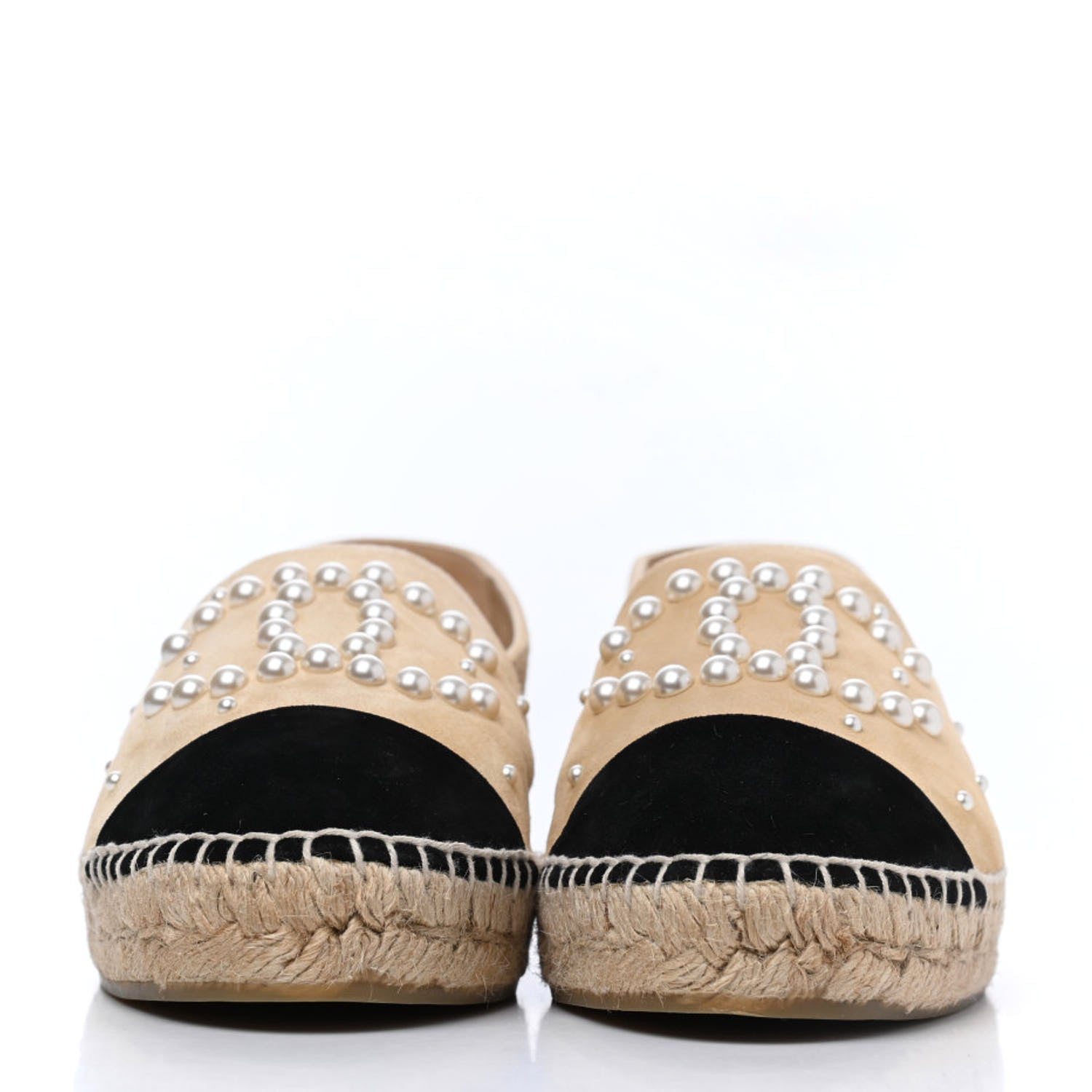 Chanel Suede Pearl CC Espadrilles 38 Beige Black 2 of 9