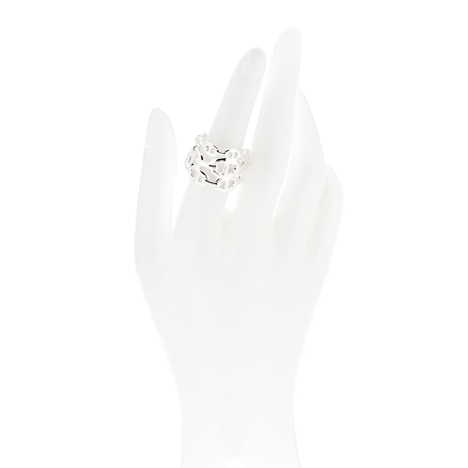 Hermes Sterling Silver GM Chaine d'Ancre Enchainee Band Ring 54 6.75 2 of 6