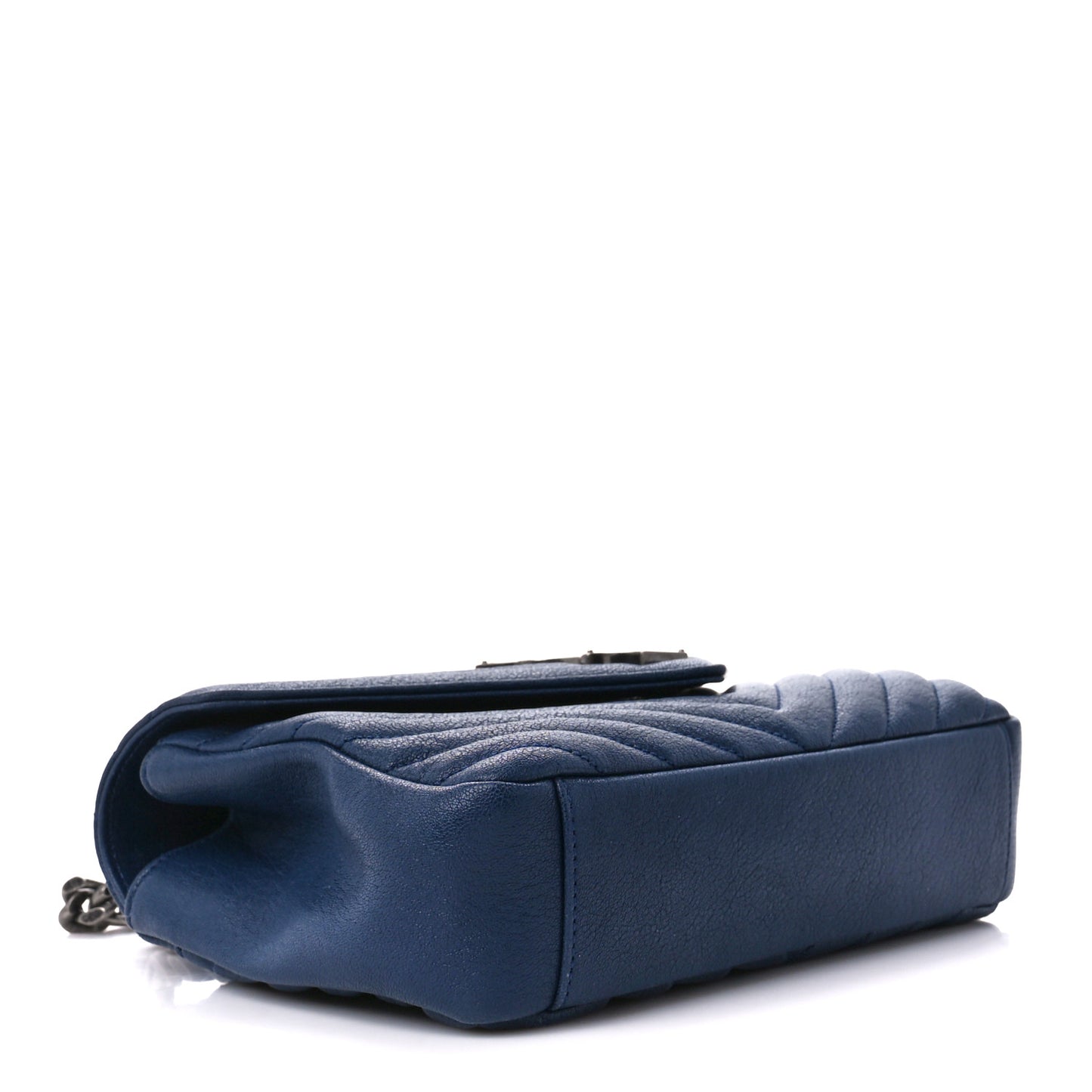 Sheepskin Matelasse Chevron Monogram Medium College Bag Blue Charron