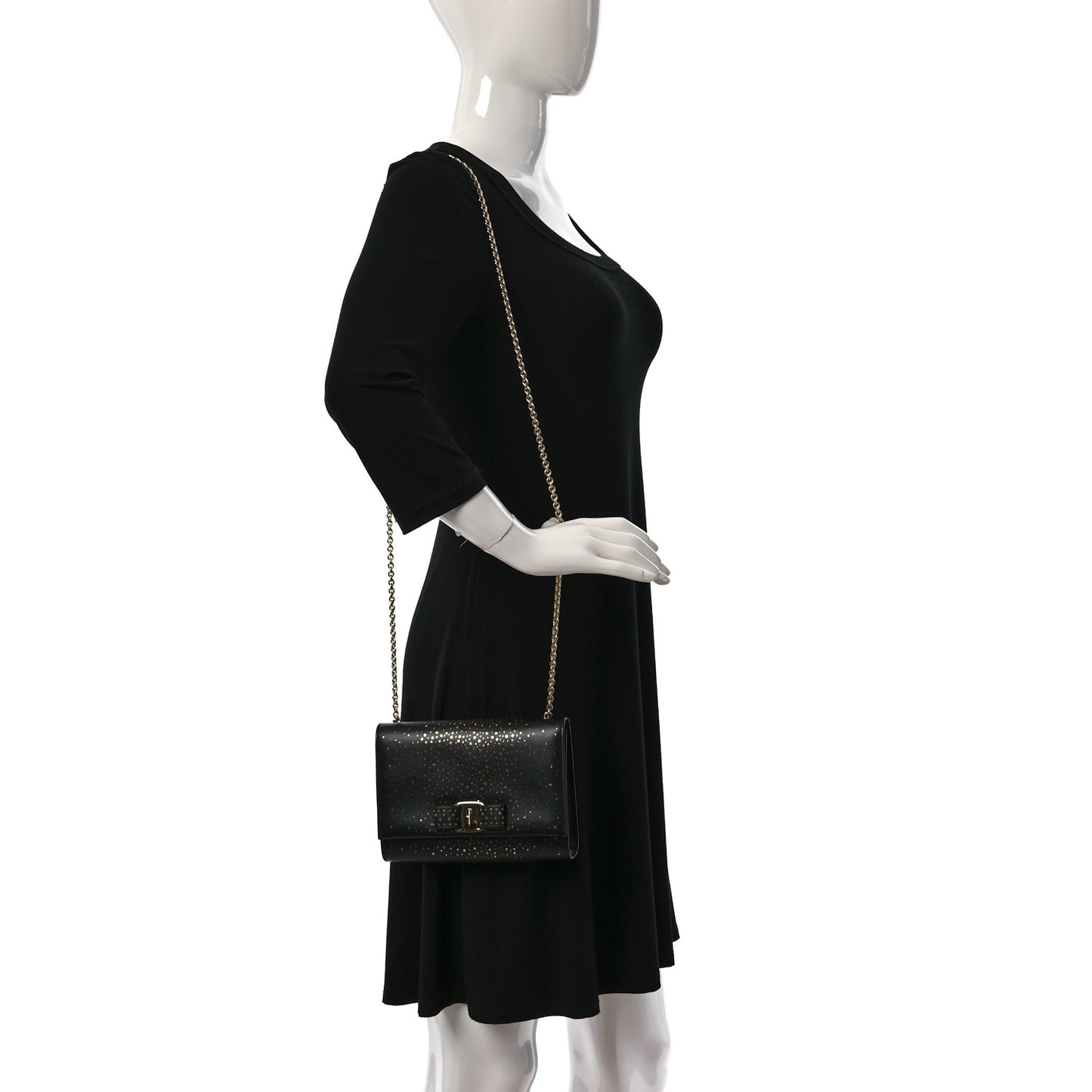 Laser Cut Calfskin Vara Bow Shoulder Bag Black