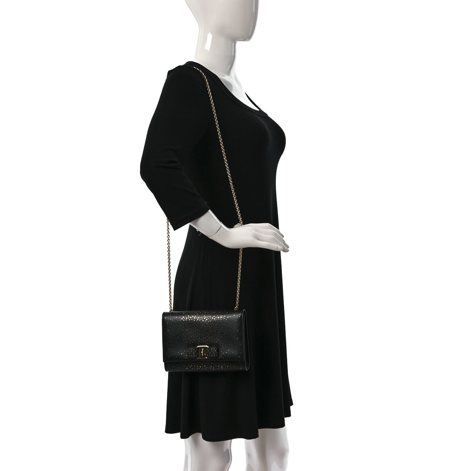Salvatore Ferragamo Laser Cut Calfskin Vara Bow Shoulder Bag Black 2 of 9