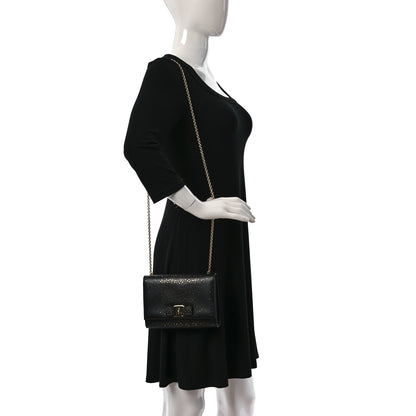 Salvatore Ferragamo Laser Cut Calfskin Vara Bow Shoulder Bag Black 2 of 9