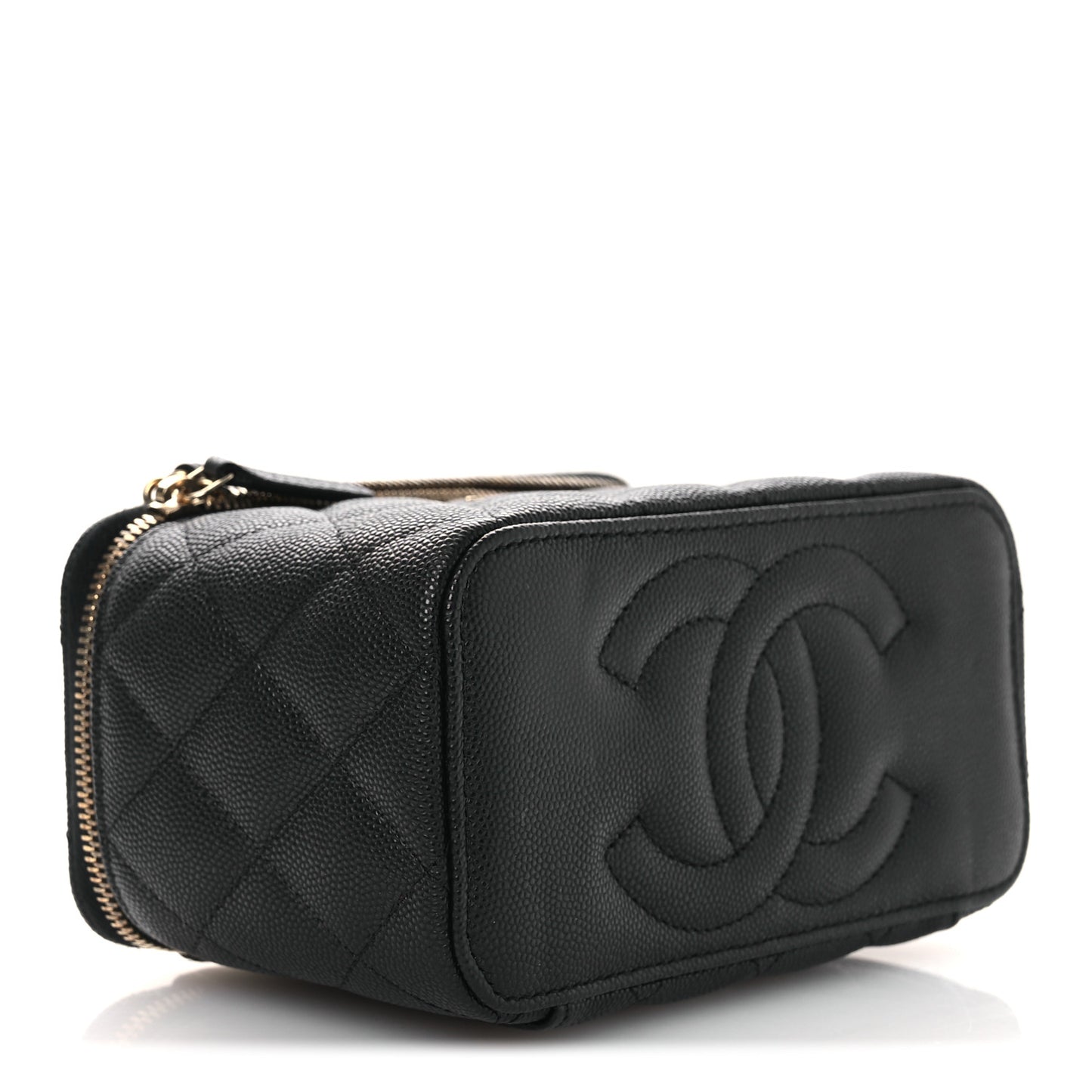 Caviar Quilted Small Vanity Case With Chain Black