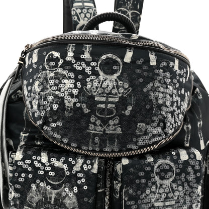 Chanel Sequin Nylon Lambskin Astronaut Essentials Backpack Black White 9 of 11