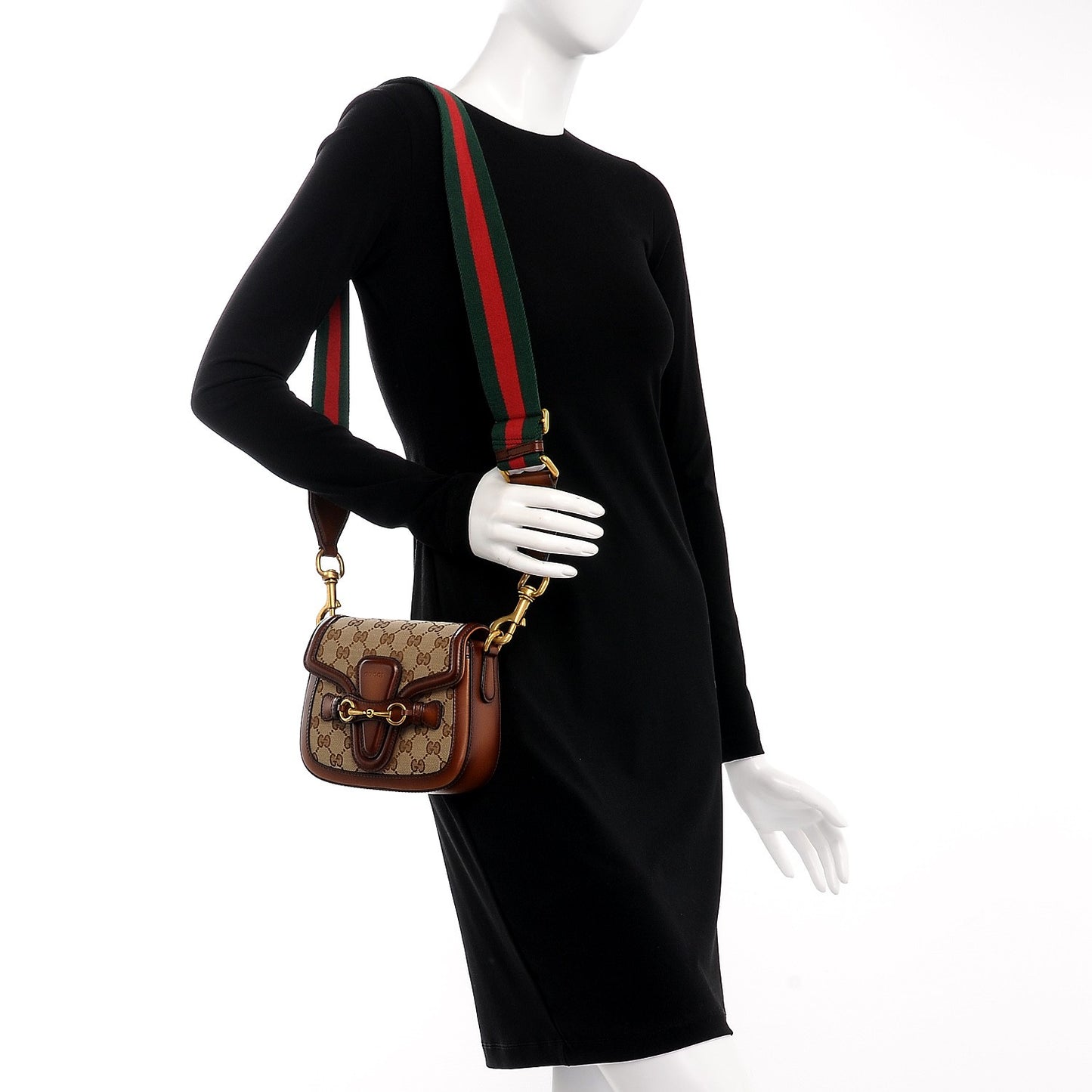 Monogram Small Lady Web Shoulder Bag Beige Cuir