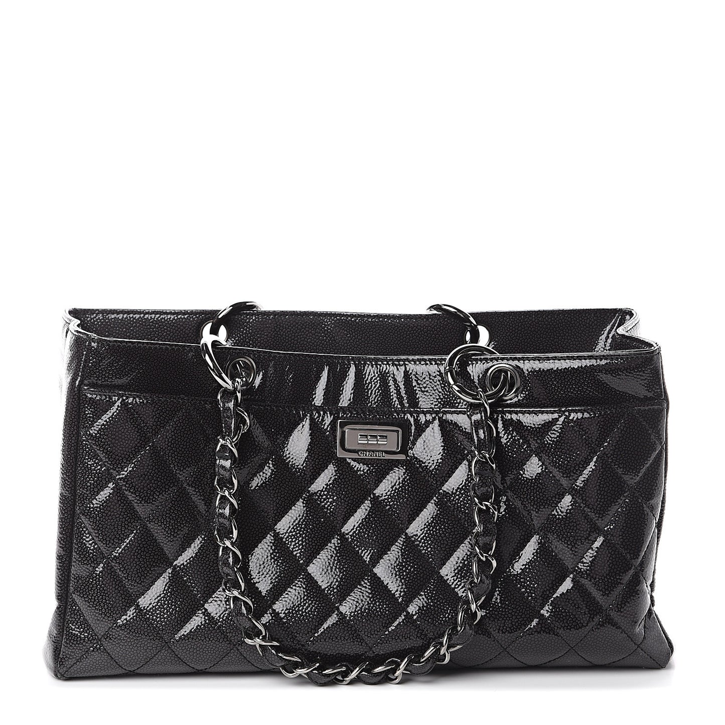 Patent Caviar Diamond Quilted Small Shine Reissue Tote Black