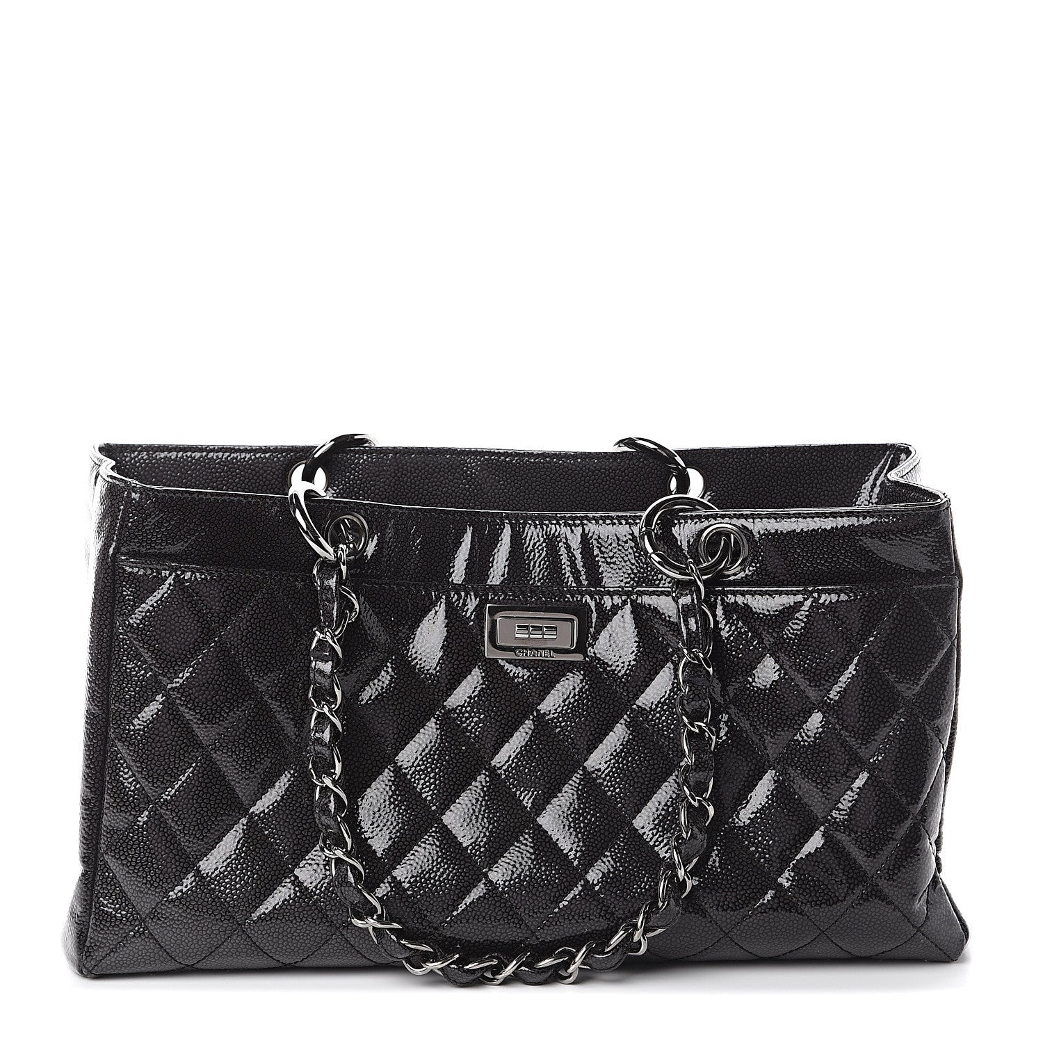 Chanel Patent Caviar Diamond Quilted Small Shine Reissue Tote Black 1 of 9