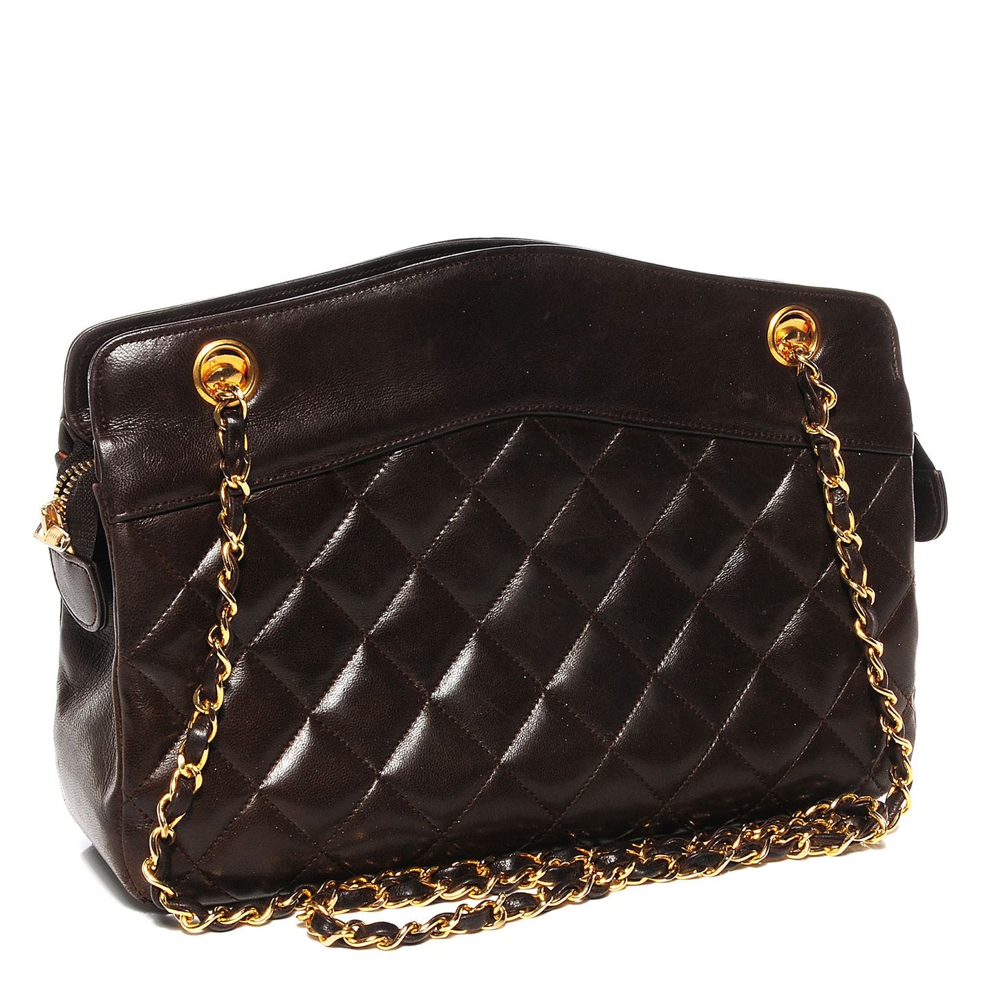 Lambskin Quilted Shoulder Bag Dark Brown