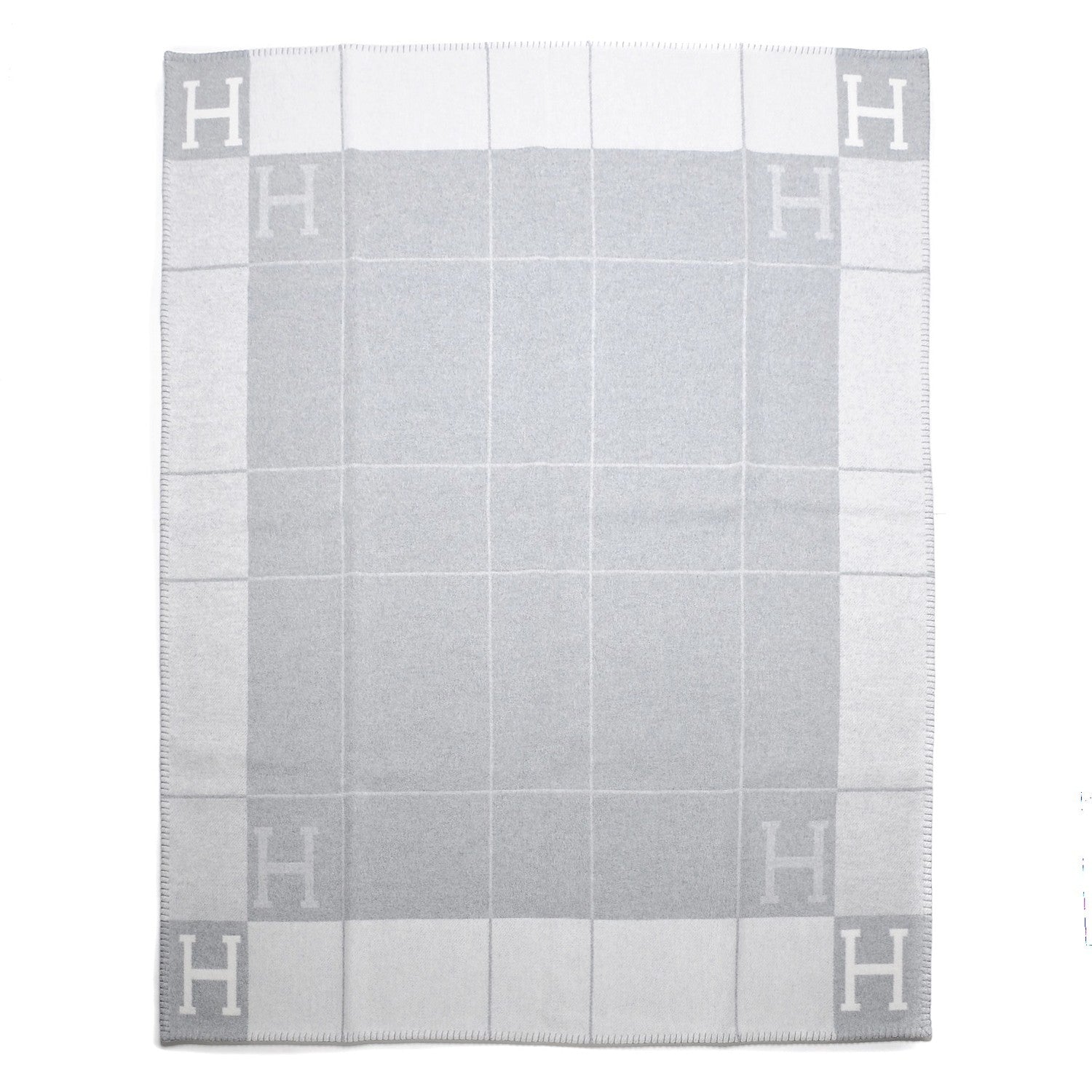 Hermes Wool Cashmere Avalon III Blanket Ecru Gris Clair 3 of 4