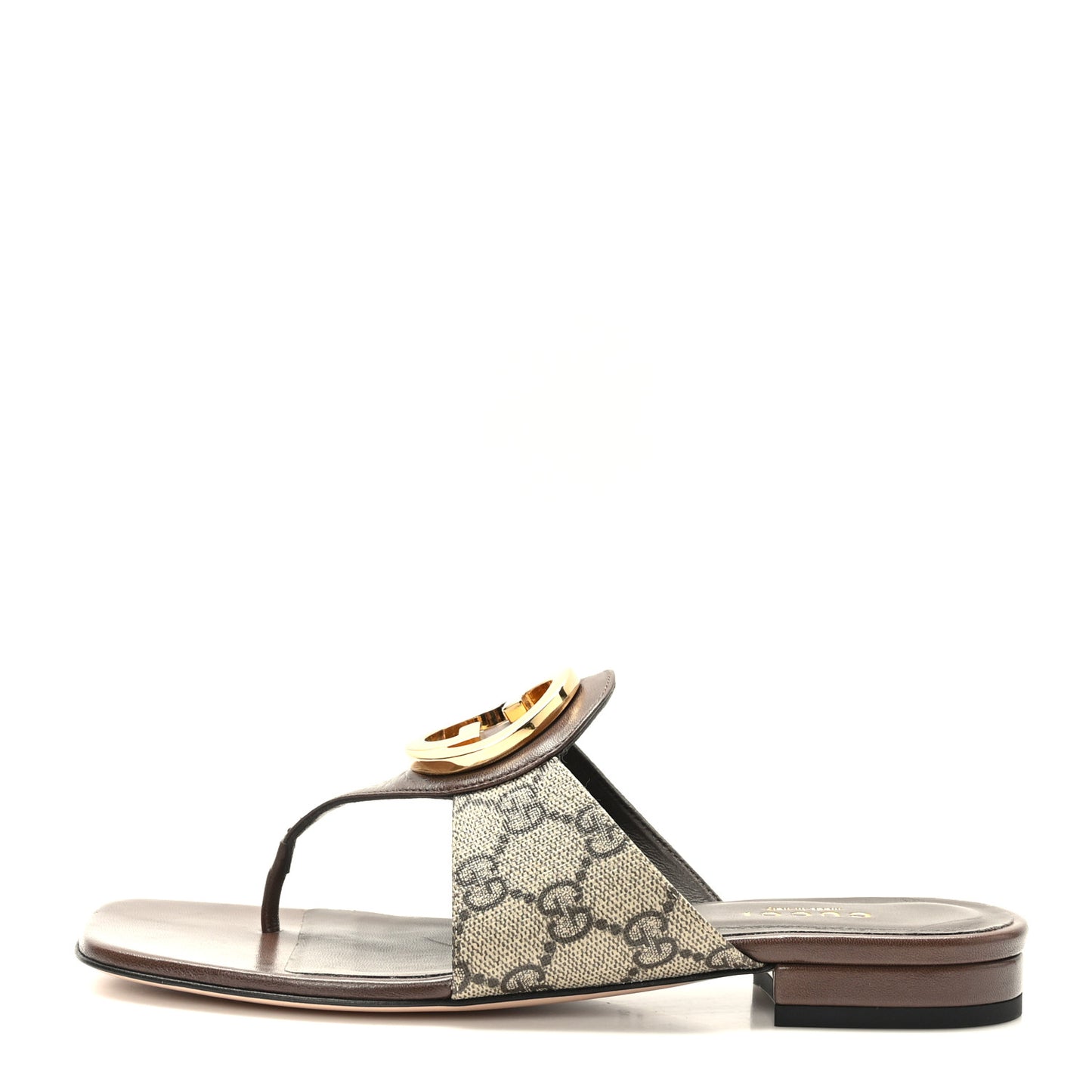 GG Supreme Monogram Malaga Kid Blondie Thong Sandals 37 Beige Ebony New Acero