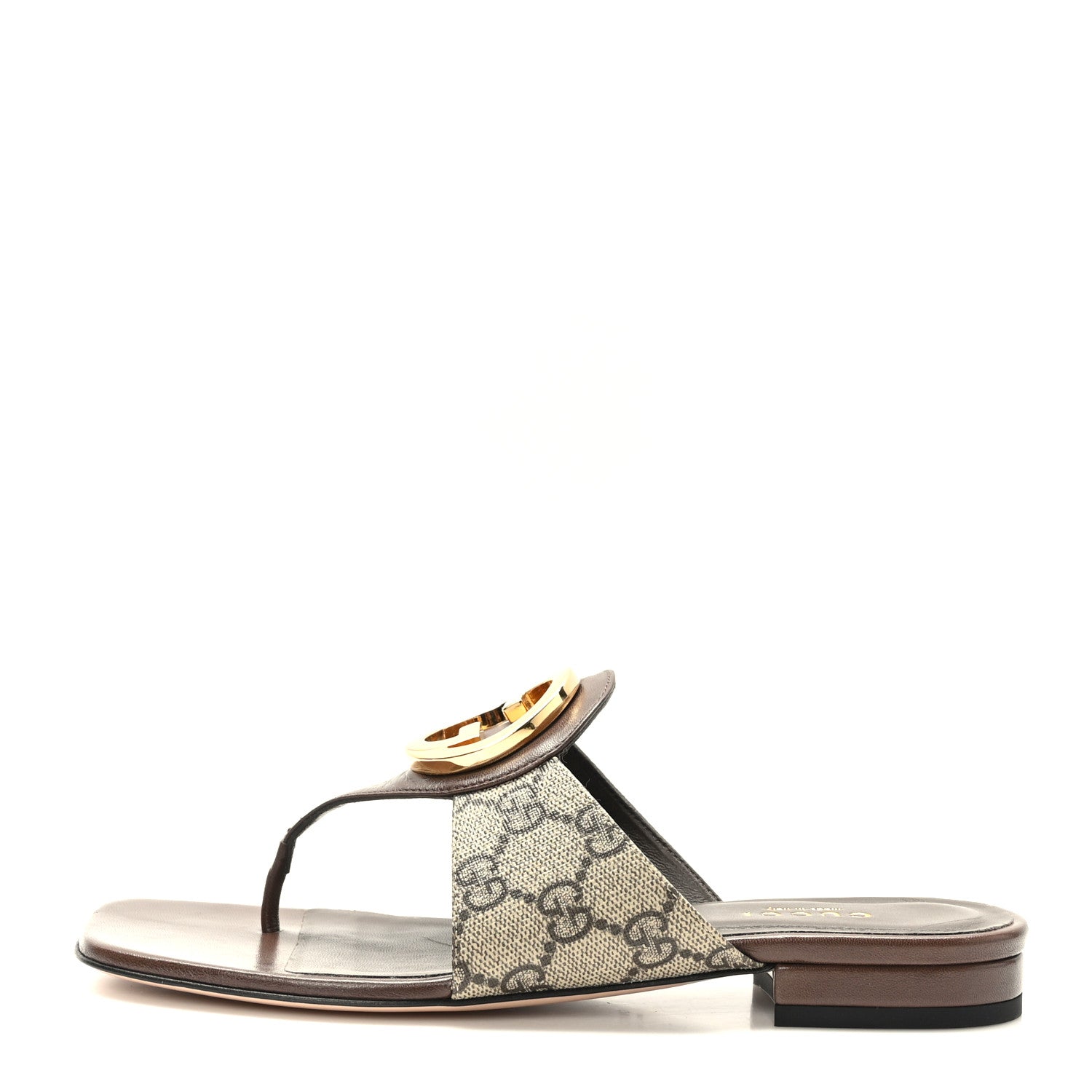 Gucci GG Supreme Monogram Malaga Kid Blondie Thong Sandals 37 Beige Ebony New Acero 1 of 8