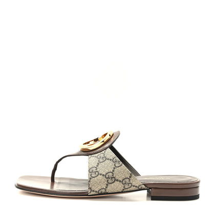 Gucci GG Supreme Monogram Malaga Kid Blondie Thong Sandals 37 Beige Ebony New Acero 1 of 8