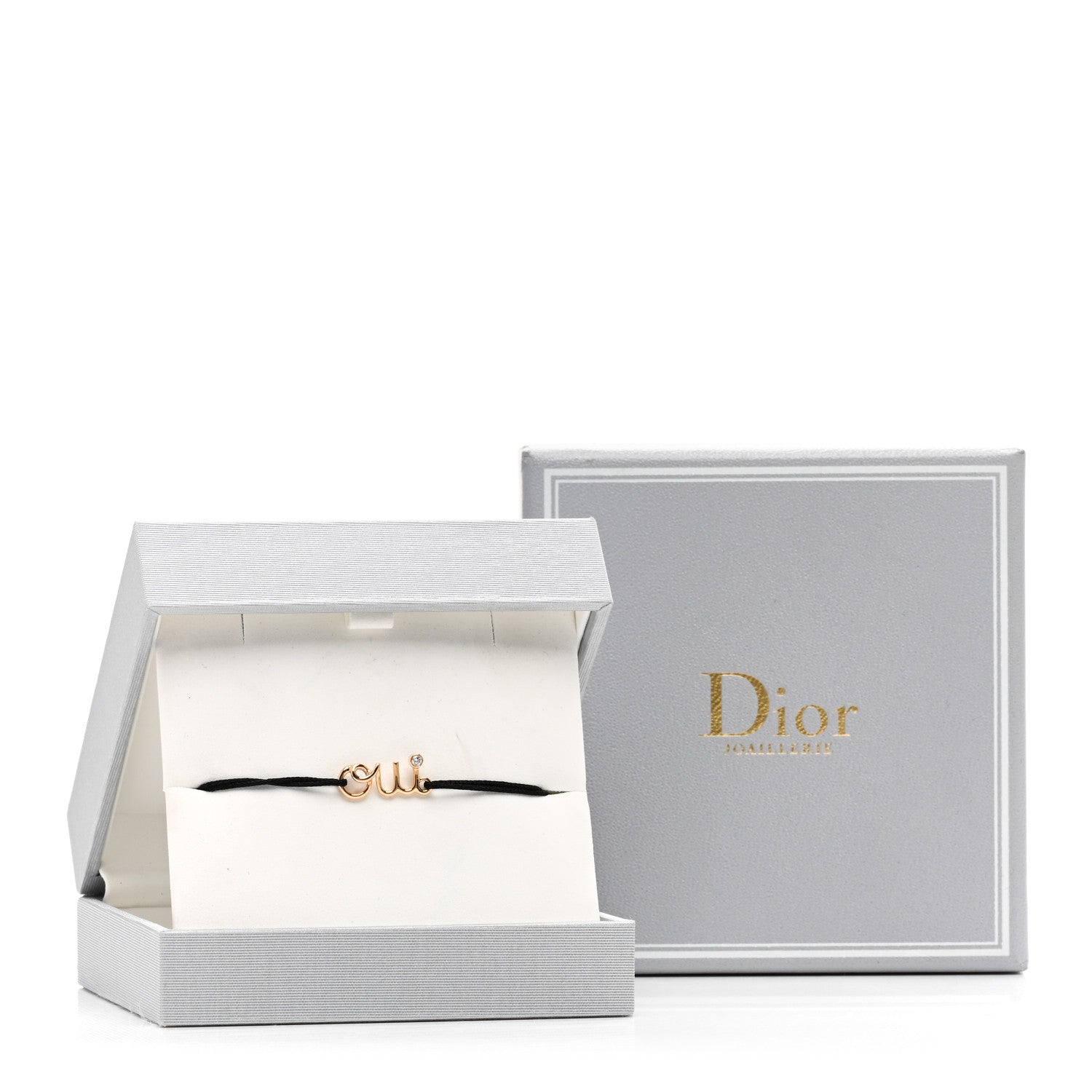Christian Dior 18K Rose Gold Diamond Oui Cord Bracelet Black 2 of 4