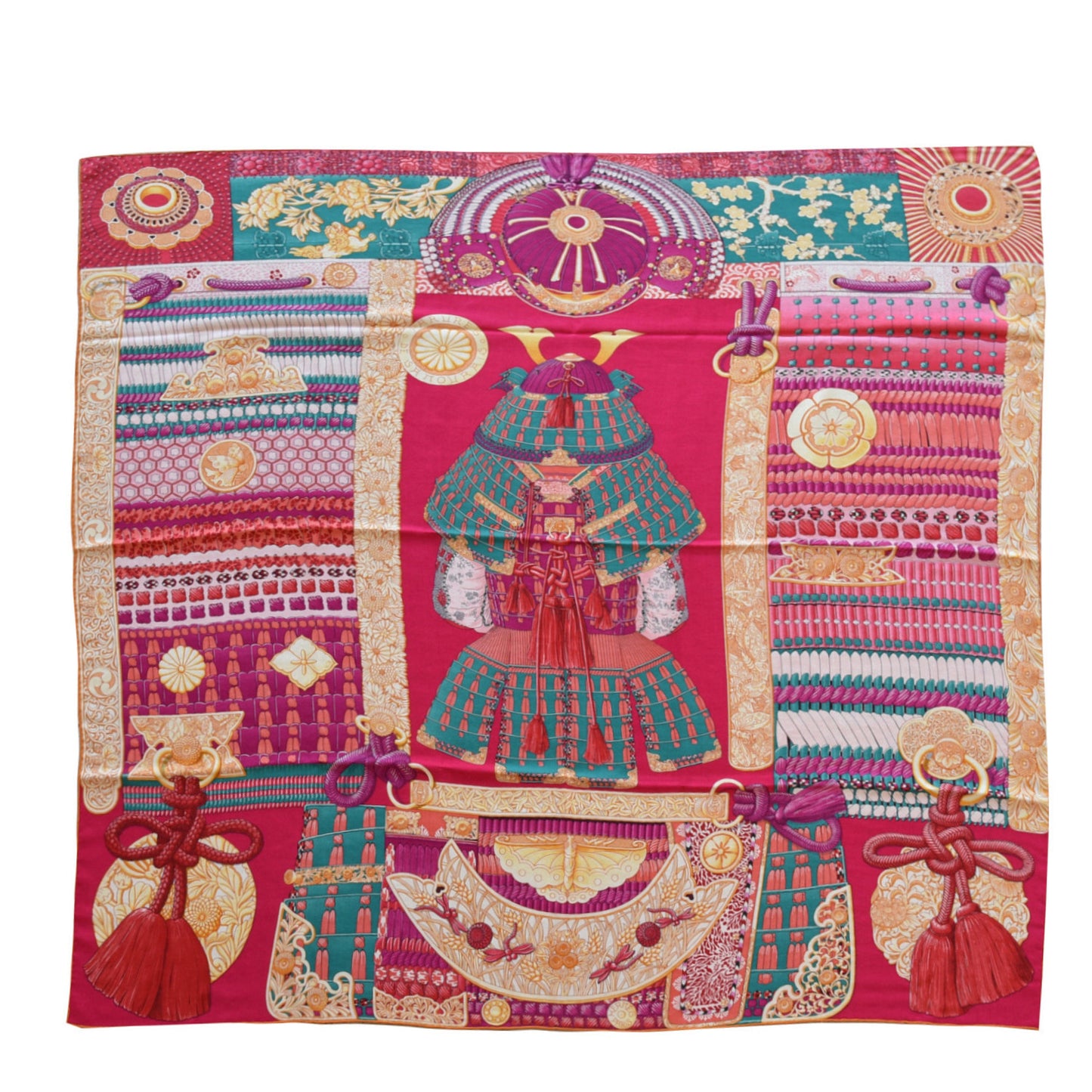 Cashmere Silk Parures De Samourais Shawl 140 Rose Indien Vert Corail