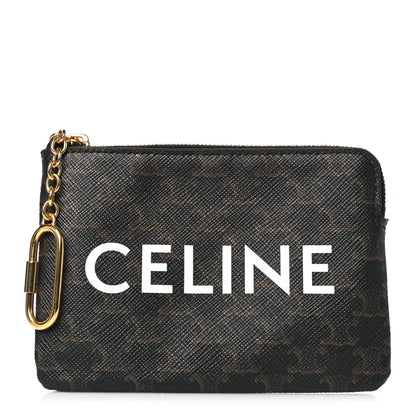 Celine Triomphe Canvas Logo Coin and Card Pouch With Hook Black 1 of 7