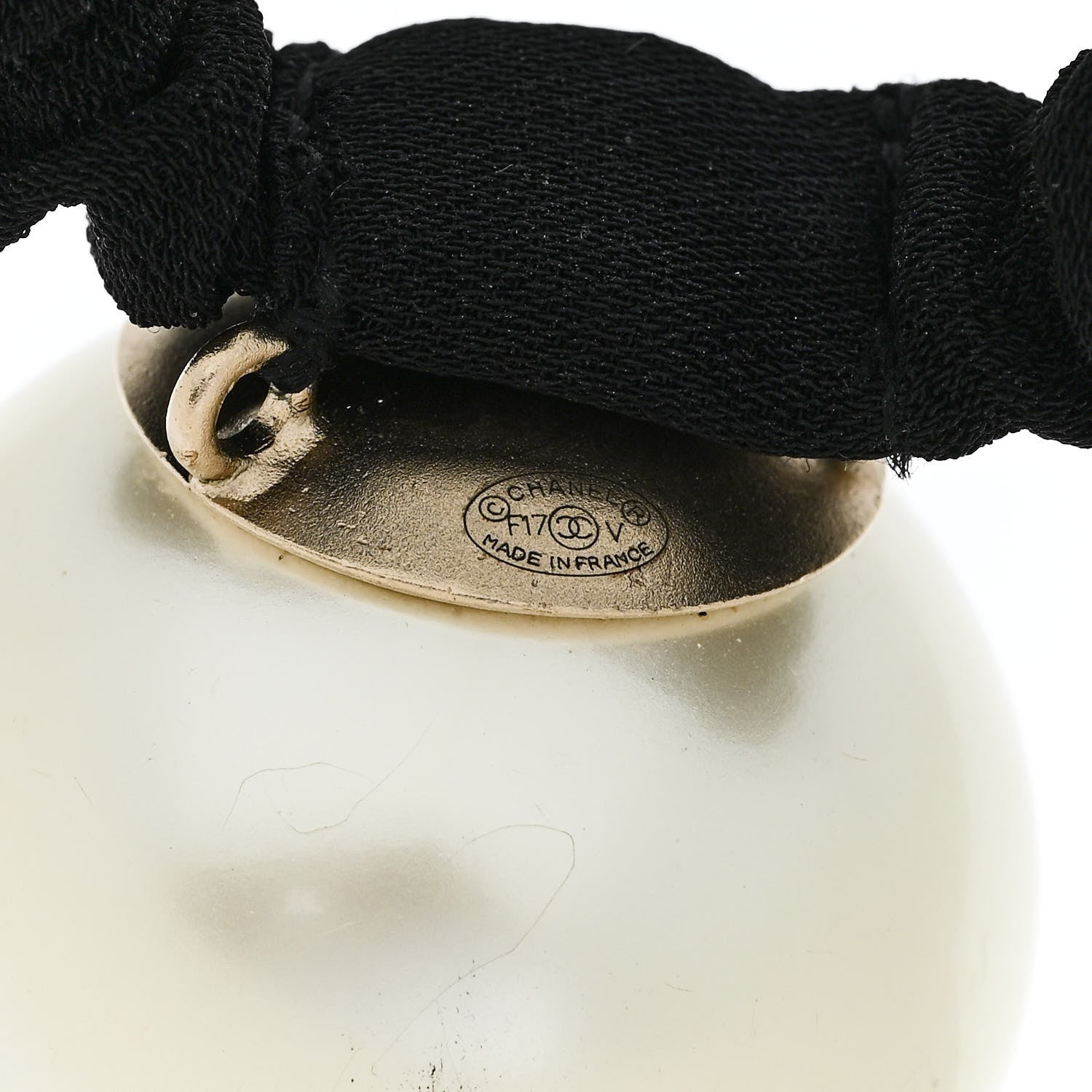 Chanel Pearl CC Hair Tie Black Gold Pearly White 3 of 4