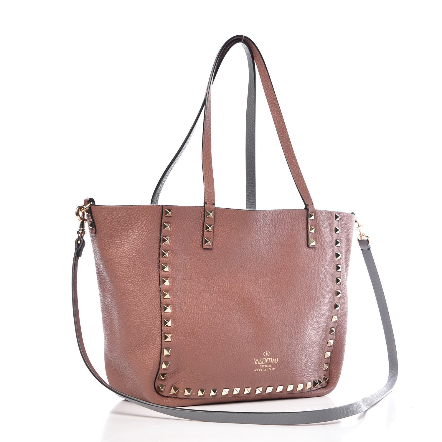Valentino Garavani Grained Calfskin Small Rockstud Reversible Tote Grey Dark Rose 8 of 19