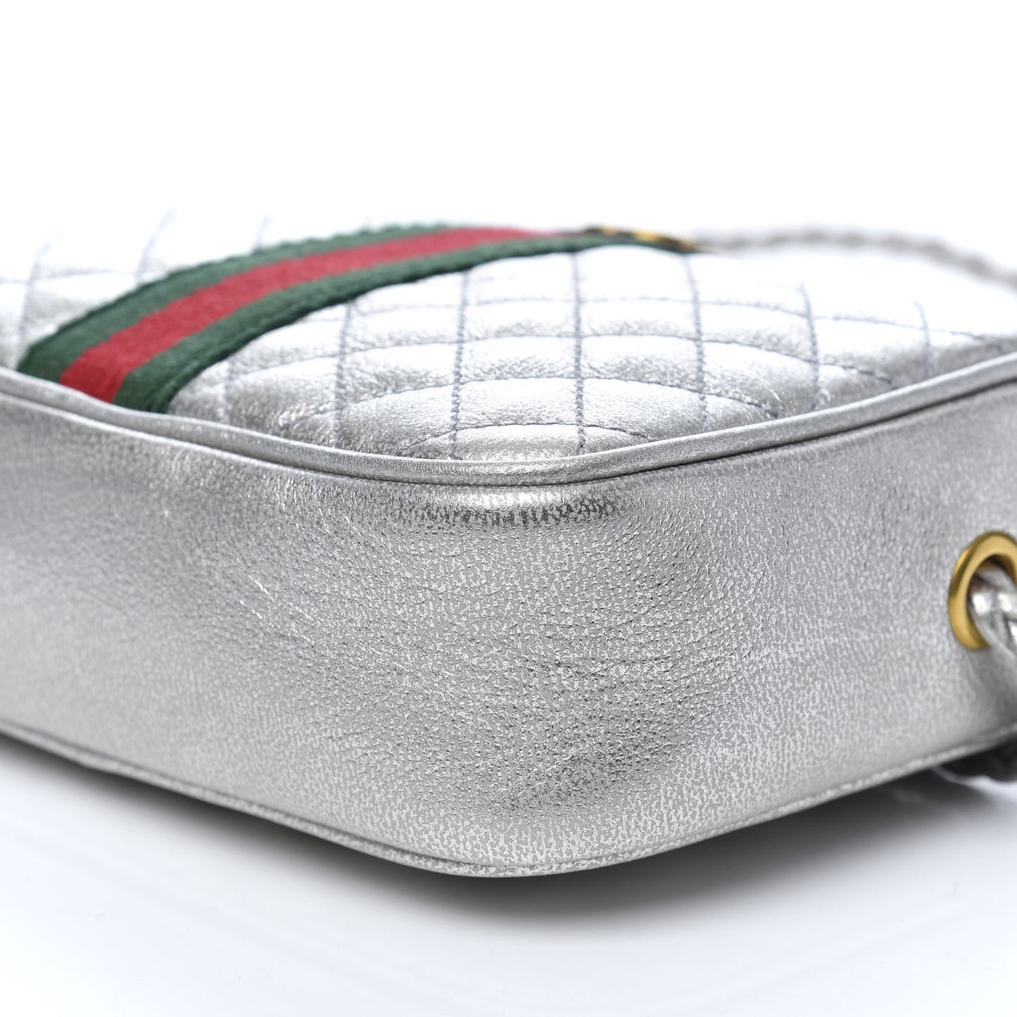 Laminated Nappa Web Trapuntata Mini GG Shoulder Bag Argento